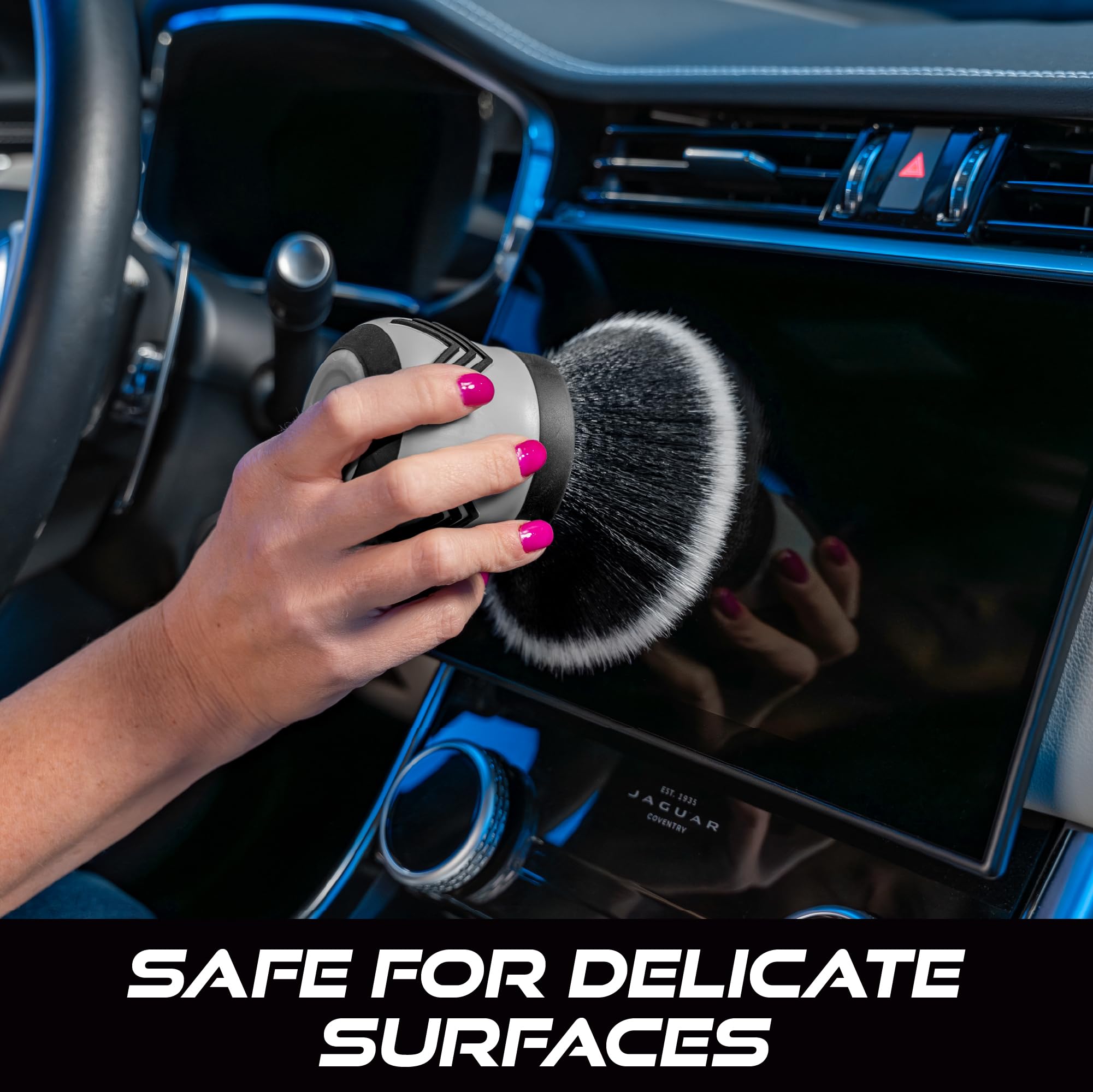 VIKING Car Cleaning Brush for Car Detailing Kit, Super-Soft Bristles for Interior Detail and Cleaning, 5 Inch Diameter, Black/Grey, Storage Stand Included - Image 3