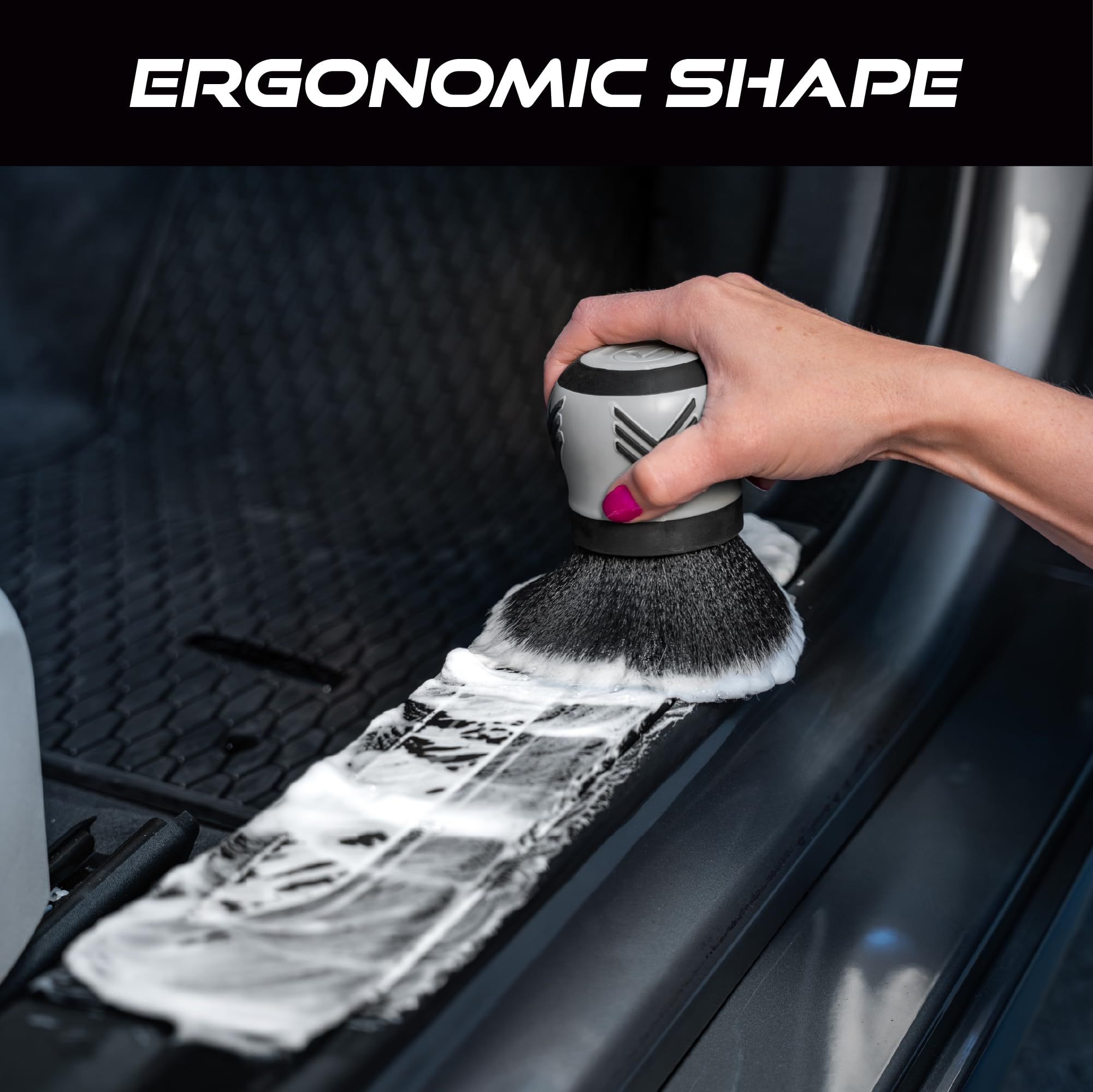 VIKING Car Cleaning Brush for Car Detailing Kit, Super-Soft Bristles for Interior Detail and Cleaning, 5 Inch Diameter, Black/Grey, Storage Stand Included - Image 4