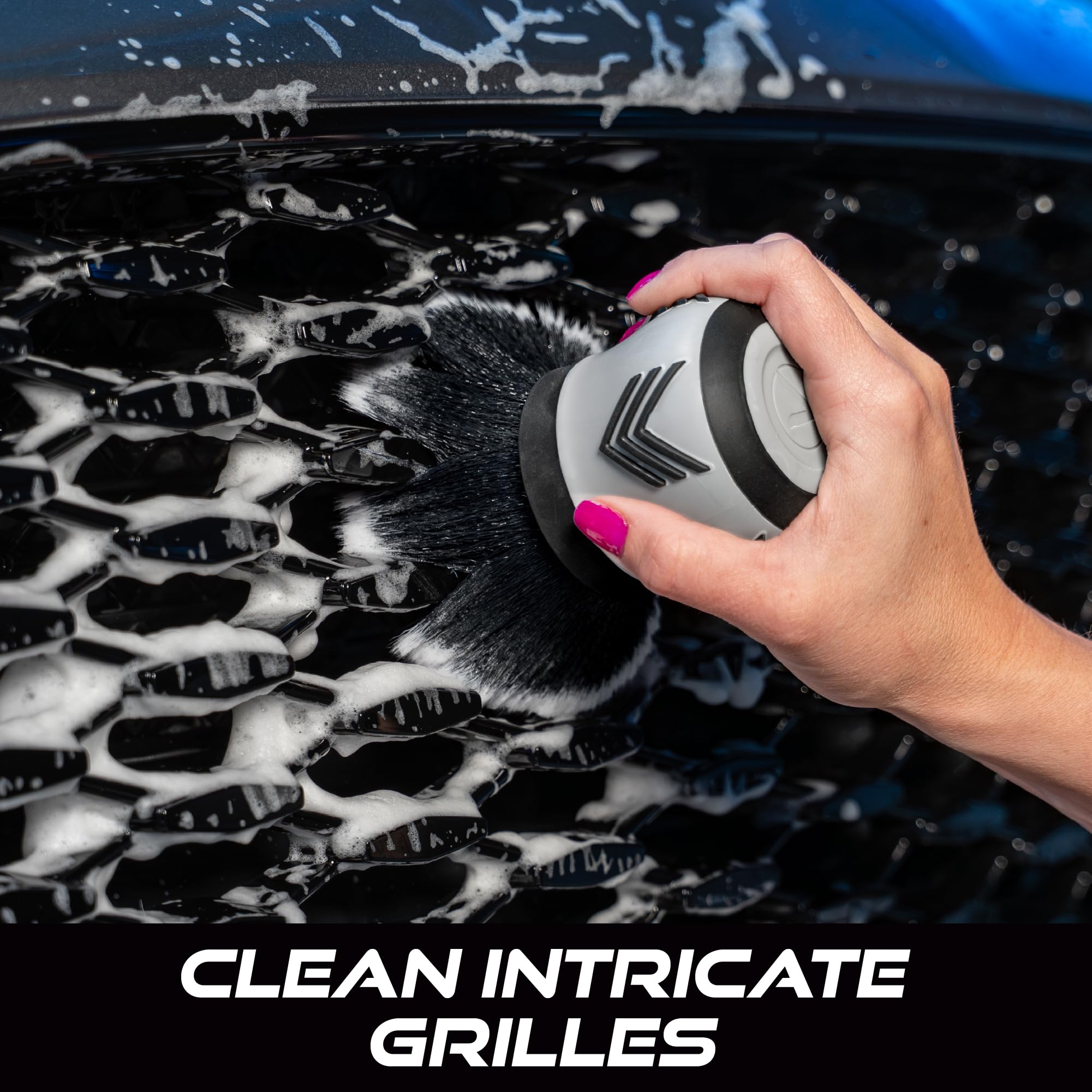 VIKING Car Cleaning Brush for Car Detailing Kit, Super-Soft Bristles for Interior Detail and Cleaning, 5 Inch Diameter, Black/Grey, Storage Stand Included - Image 5