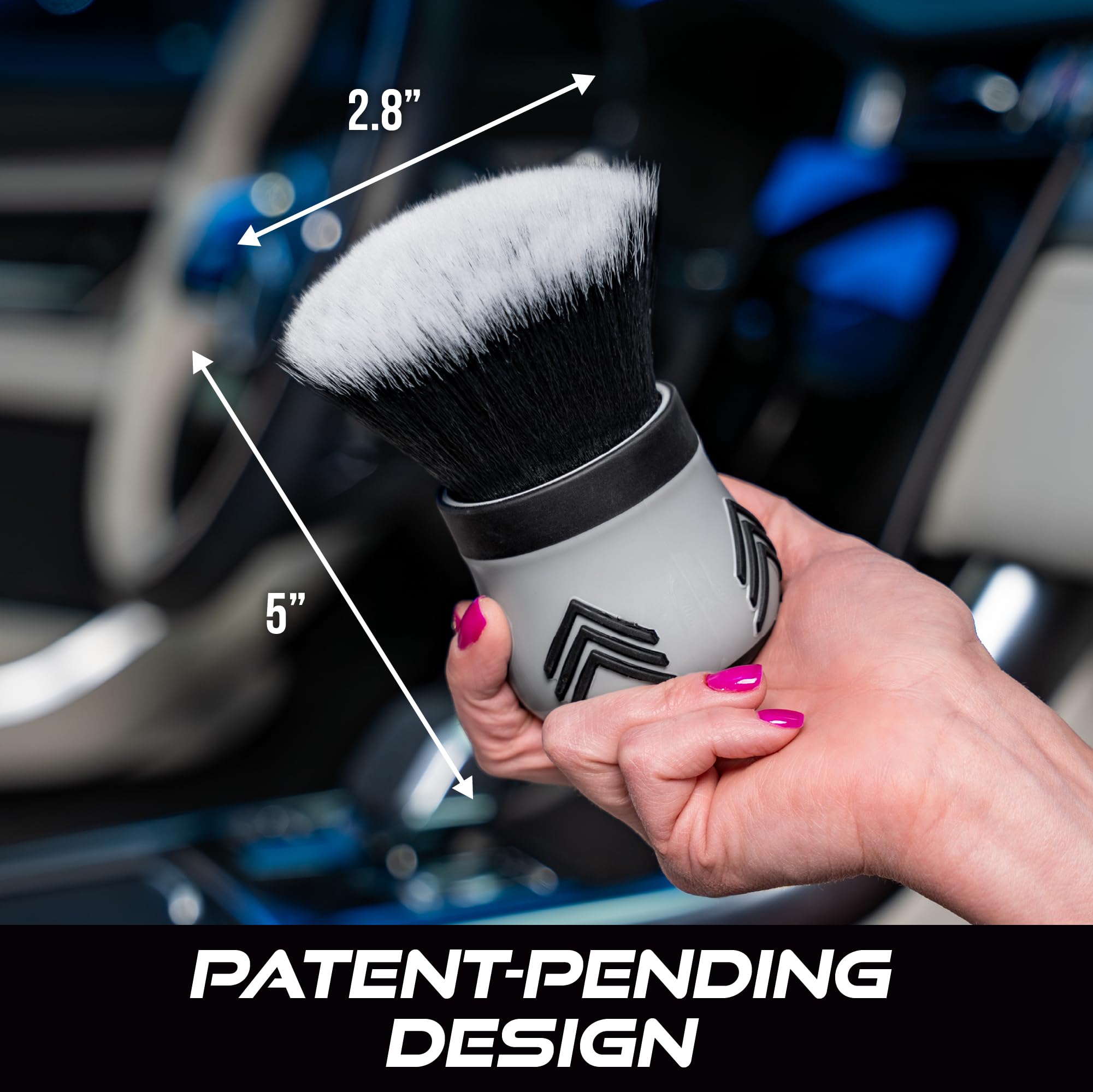 VIKING Car Cleaning Brush for Car Detailing Kit, Super-Soft Bristles for Interior Detail and Cleaning, 5 Inch Diameter, Black/Grey, Storage Stand Included - Image 6