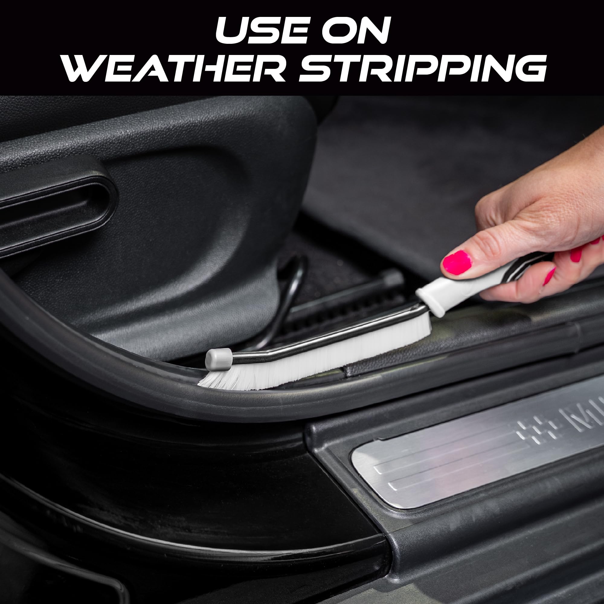 VIKING Car Detailing Brush Set for Car Cleaning Kit, Multi-Purpose Interior Car Cleaner Brush Set for Interior Detail, Includes Medium Bristles and Stiff Bristles, 4 Pack, Black/White - Image 4