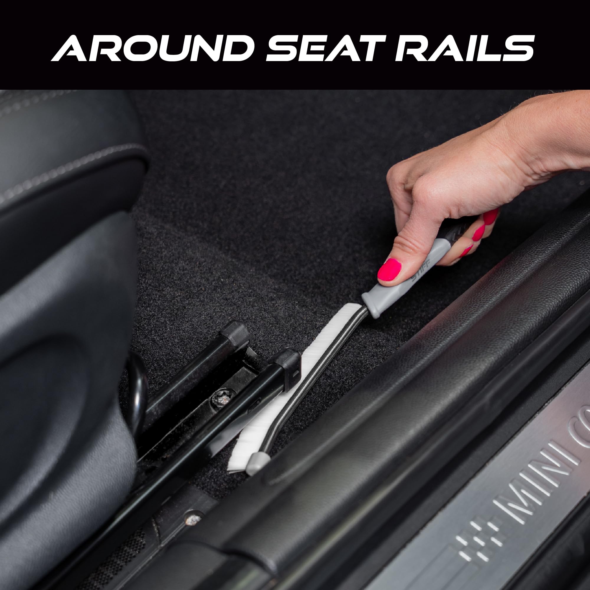 VIKING Car Detailing Brush Set for Car Cleaning Kit, Multi-Purpose Interior Car Cleaner Brush Set for Interior Detail, Includes Medium Bristles and Stiff Bristles, 4 Pack, Black/White - Image 5