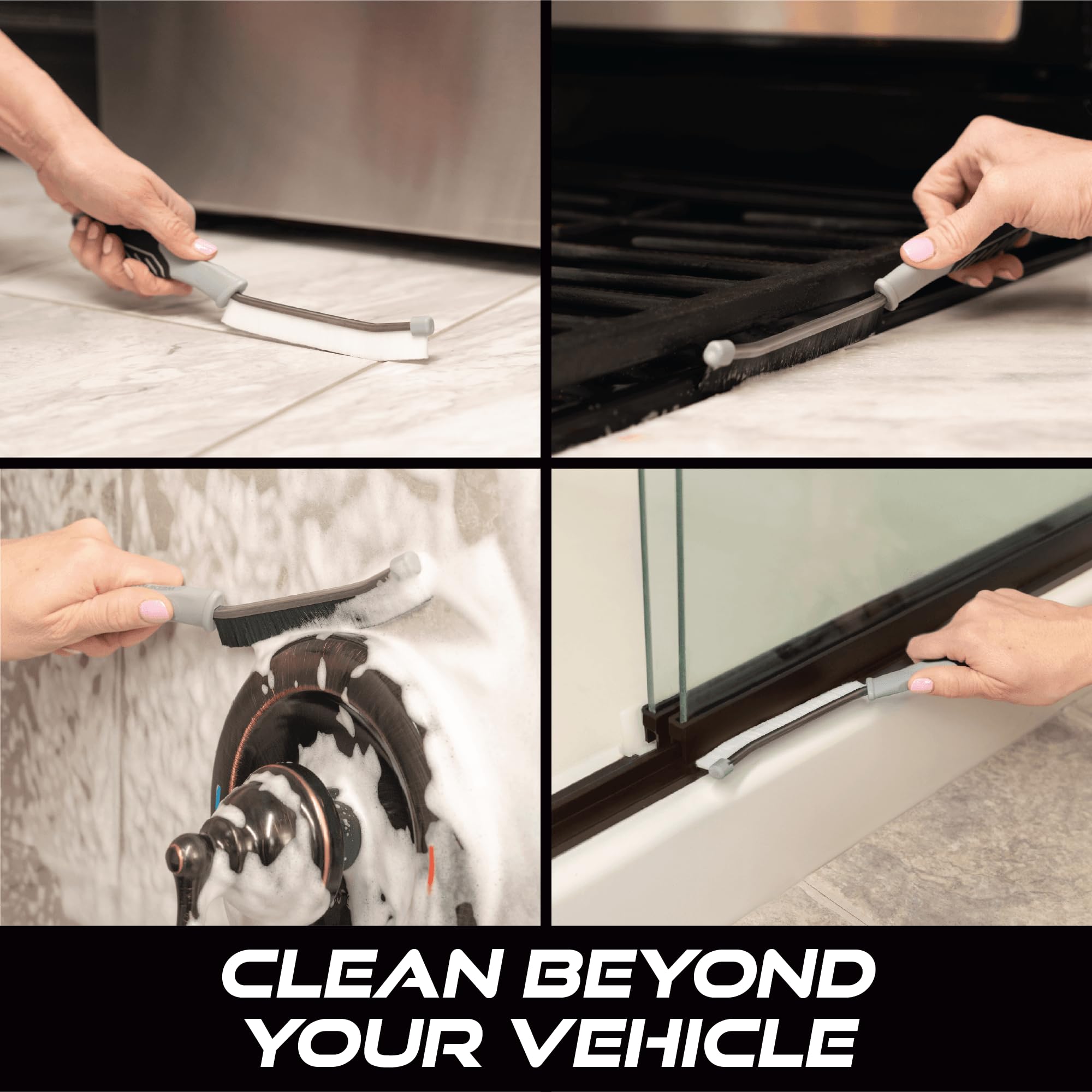 VIKING Car Detailing Brush Set for Car Cleaning Kit, Multi-Purpose Interior Car Cleaner Brush Set for Interior Detail, Includes Medium Bristles and Stiff Bristles, 4 Pack, Black/White - Image 6