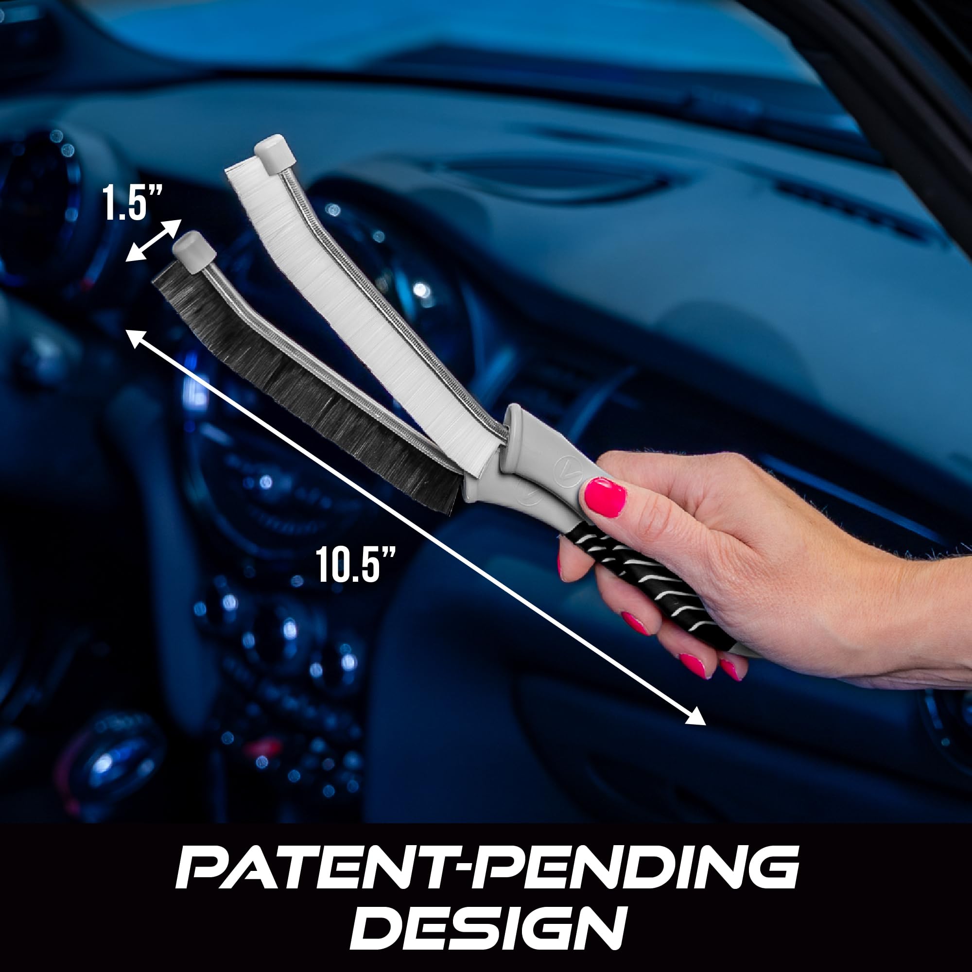 VIKING Car Detailing Brush Set for Car Cleaning Kit, Multi-Purpose Interior Car Cleaner Brush Set for Interior Detail, Includes Medium Bristles and Stiff Bristles, 4 Pack, Black/White - Image 7