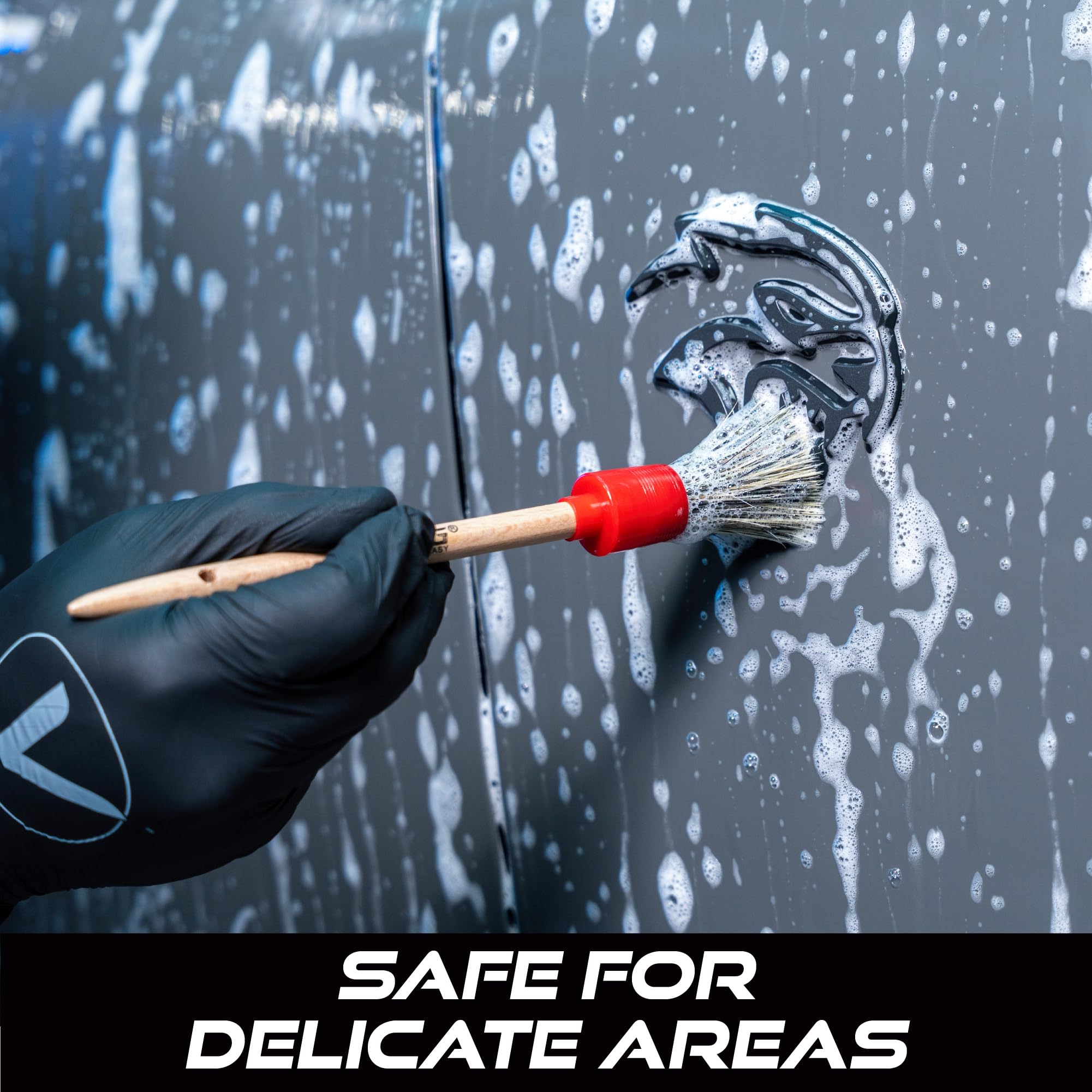 VIKING Car Detailing Brush Set for Car Cleaning Kit, Super-Soft Bristles for Exterior Detail, Includes Small, Medium, and Large Diameter Brush Heads, 3 Pack, Red - Image 3