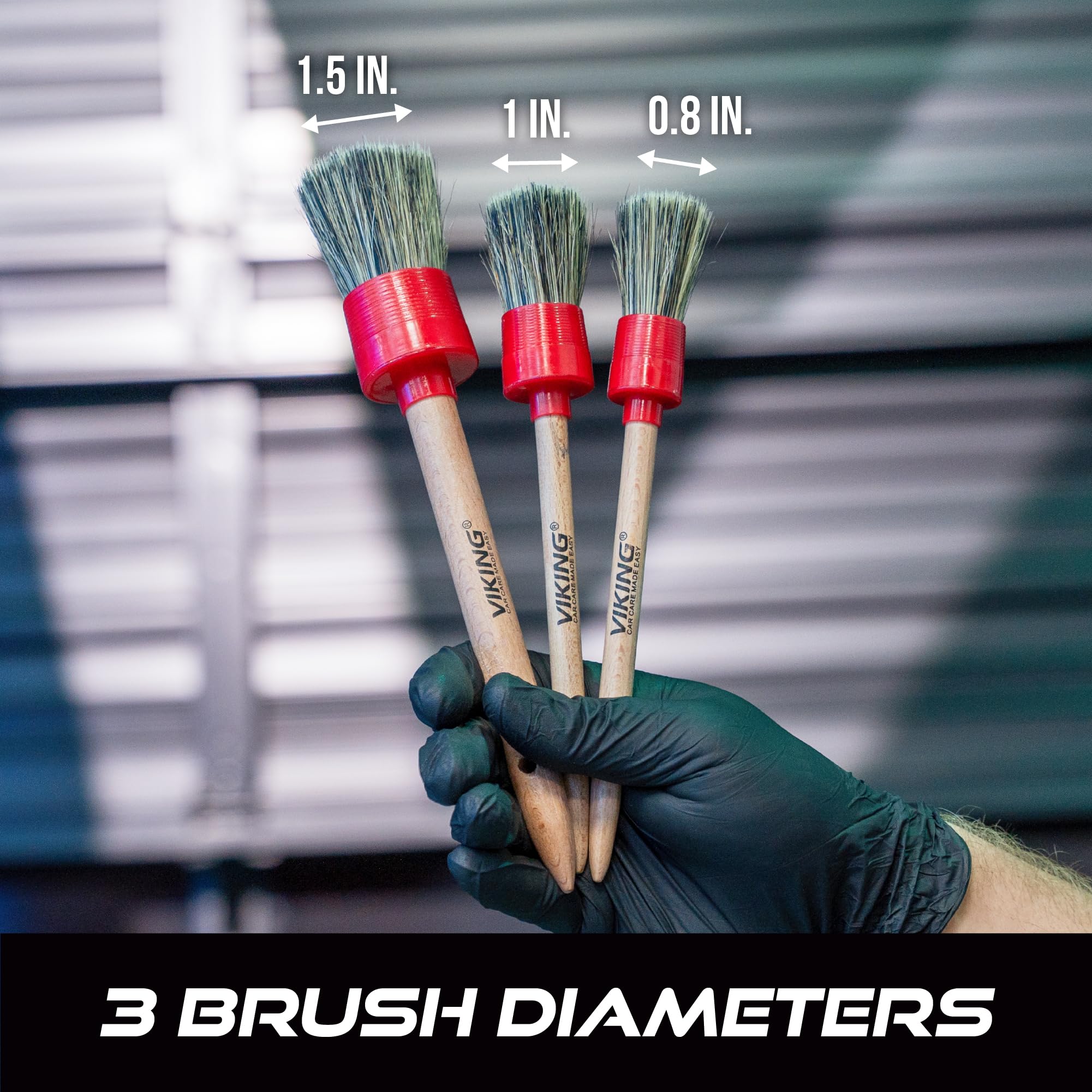 VIKING Car Detailing Brush Set for Car Cleaning Kit, Super-Soft Bristles for Exterior Detail, Includes Small, Medium, and Large Diameter Brush Heads, 3 Pack, Red - Image 6
