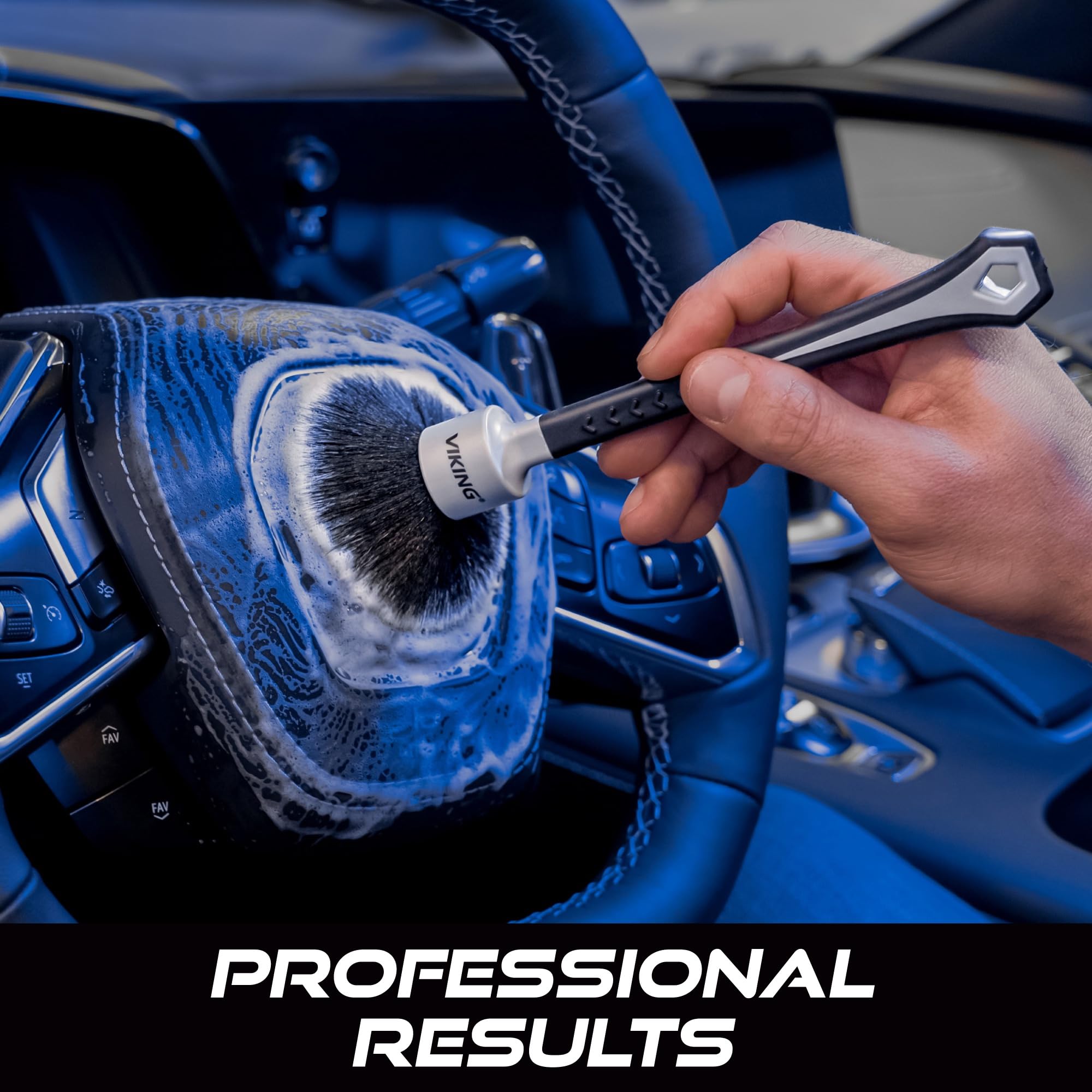 VIKING Car Detailing Brush Set for Car Cleaning Kit, Super-Soft Bristles for Interior Detail, Black/Grey, Includes Medium 1 Inch Diameter and Large 1.5 Inch Diameter Brush Heads, 2 Pack - Image 3