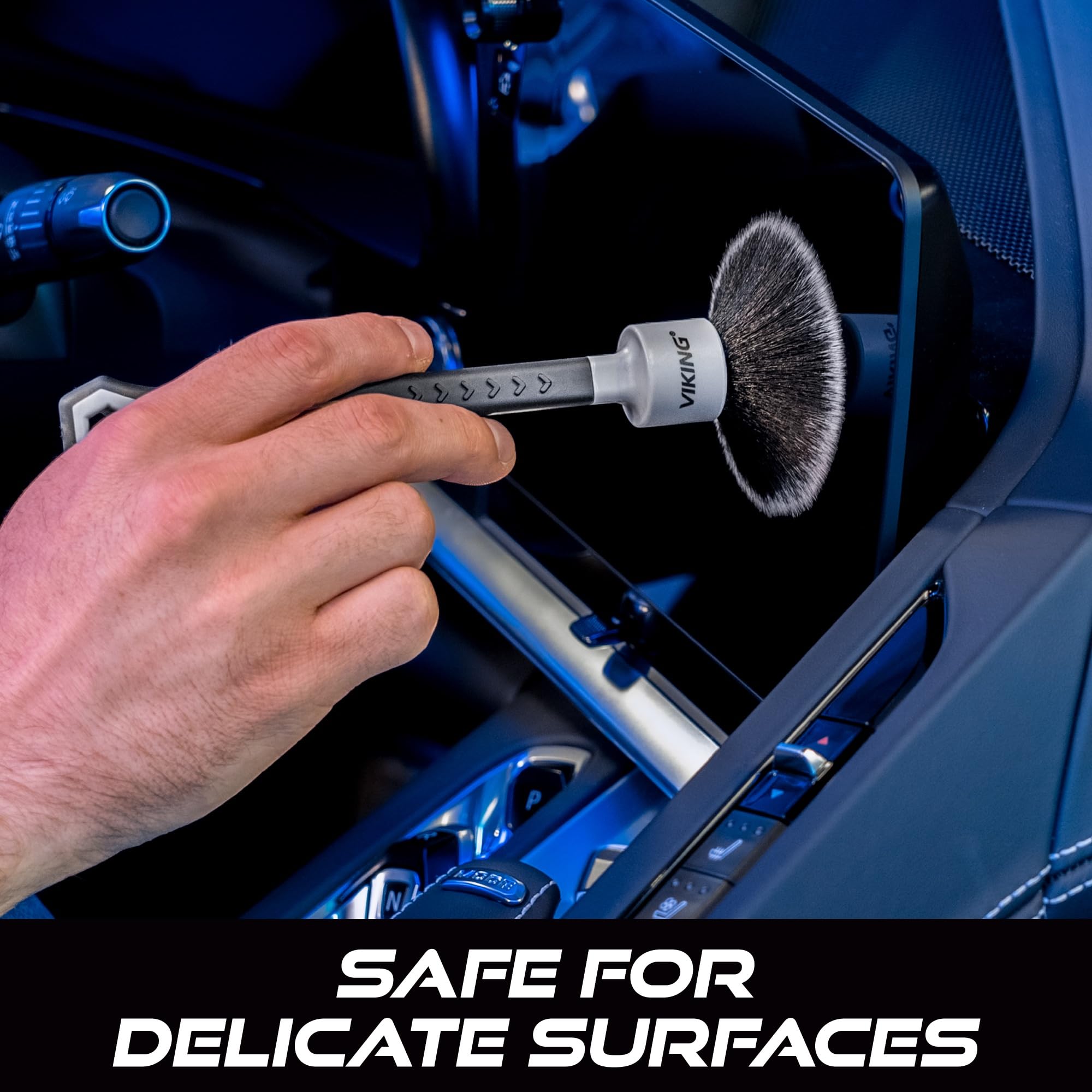 VIKING Car Detailing Brush Set for Car Cleaning Kit, Super-Soft Bristles for Interior Detail, Black/Grey, Includes Medium 1 Inch Diameter and Large 1.5 Inch Diameter Brush Heads, 2 Pack - Image 4