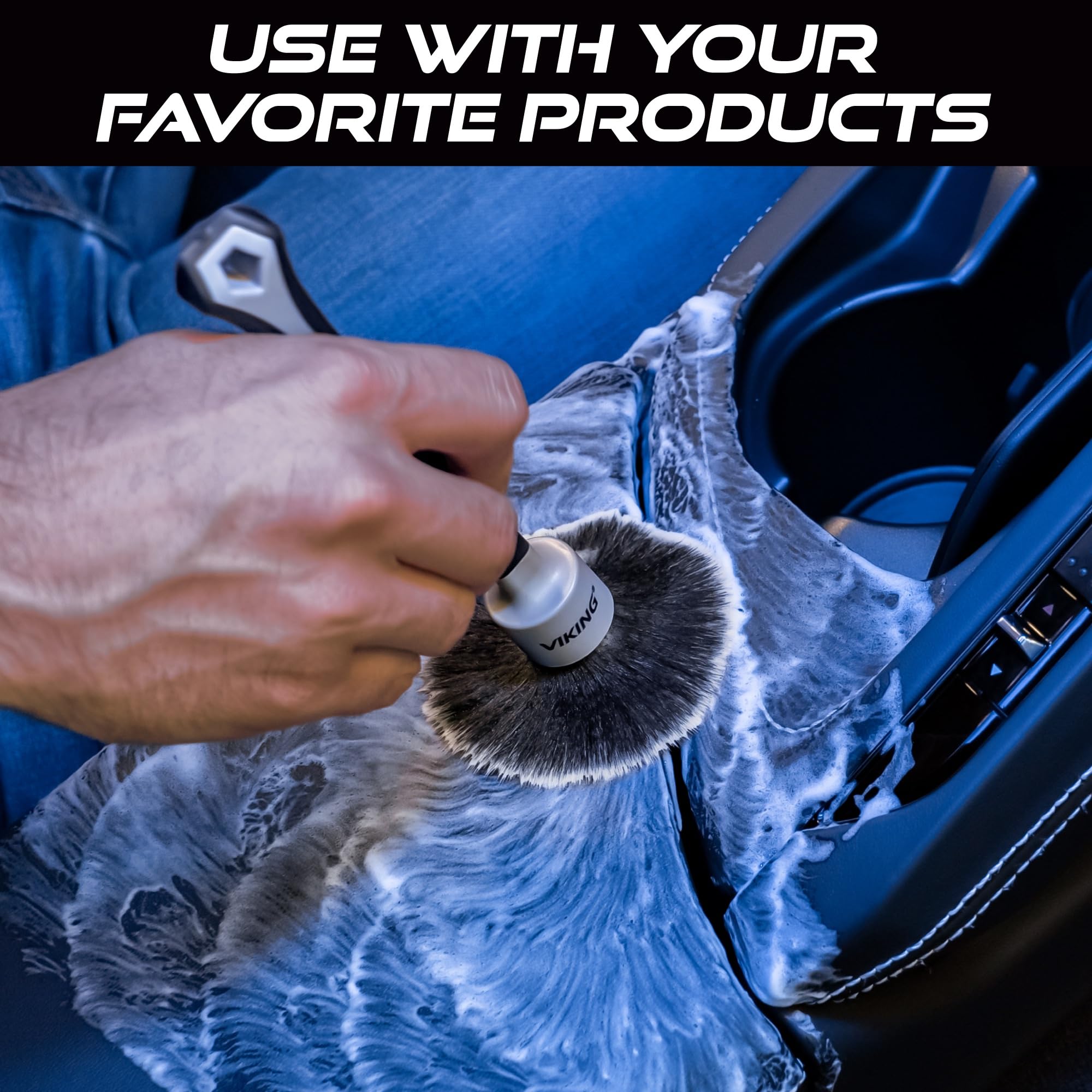 VIKING Car Detailing Brush Set for Car Cleaning Kit, Super-Soft Bristles for Interior Detail, Black/Grey, Includes Medium 1 Inch Diameter and Large 1.5 Inch Diameter Brush Heads, 2 Pack - Image 5