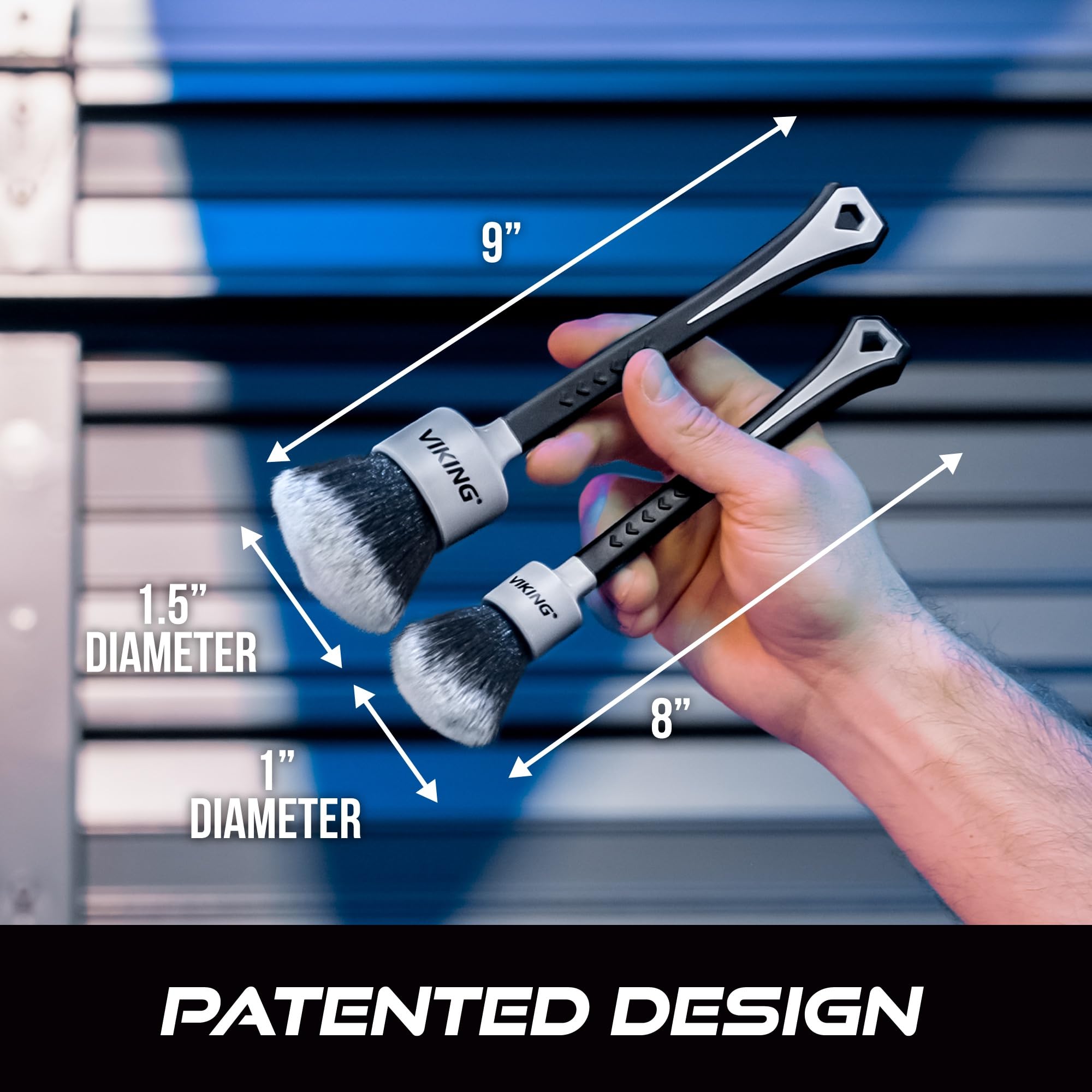 VIKING Car Detailing Brush Set for Car Cleaning Kit, Super-Soft Bristles for Interior Detail, Black/Grey, Includes Medium 1 Inch Diameter and Large 1.5 Inch Diameter Brush Heads, 2 Pack - Image 6