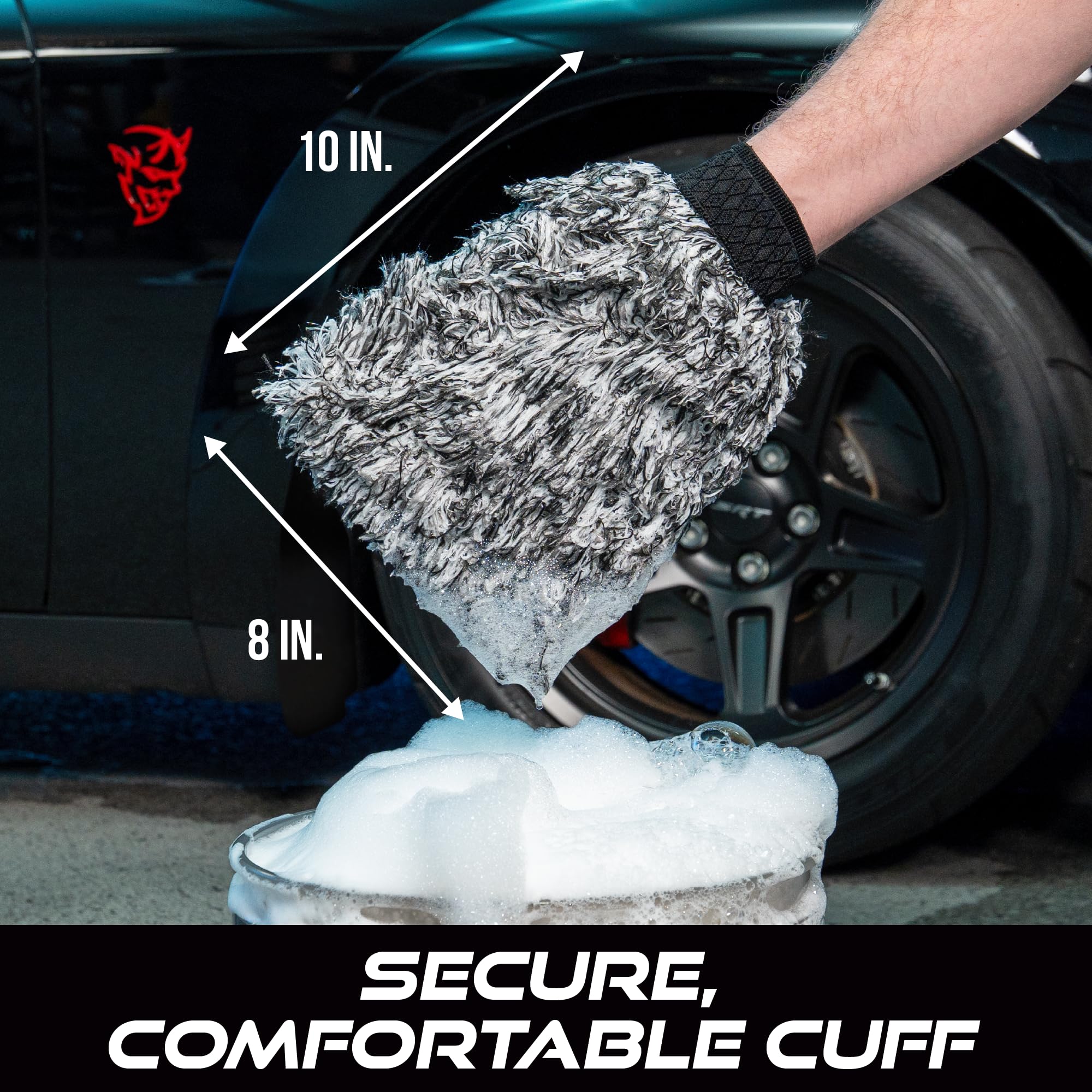 VIKING Car Wash Mitt, Premium Microfiber for Car Cleaning, Black and White, 10 inch x 8 inch, 2 Pack - Image 6