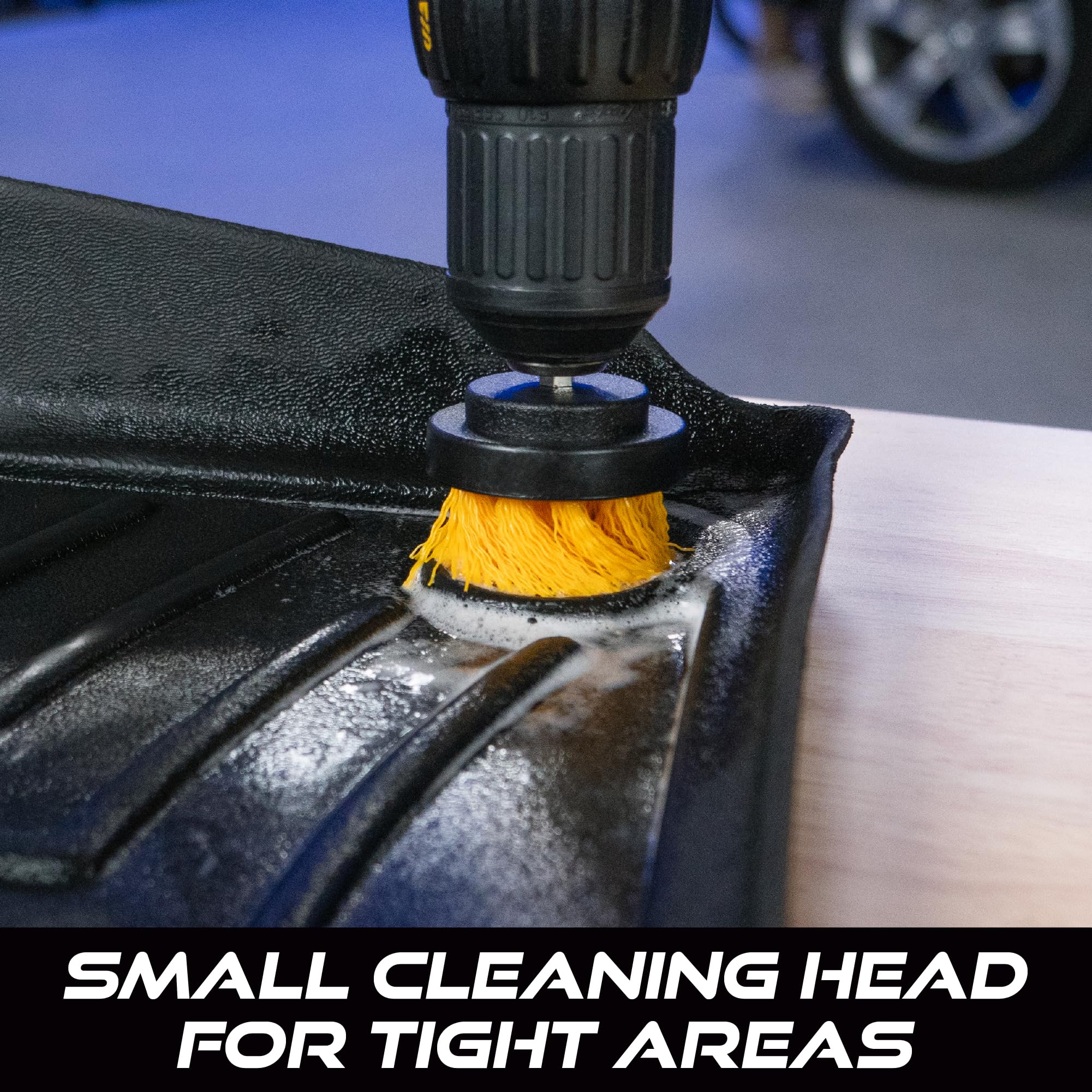 VIKING Drill Powered Carpet Cleaning Brushes for Car, Interior Cleaning Brush, Black and Yellow, 2 Pack - Image 4