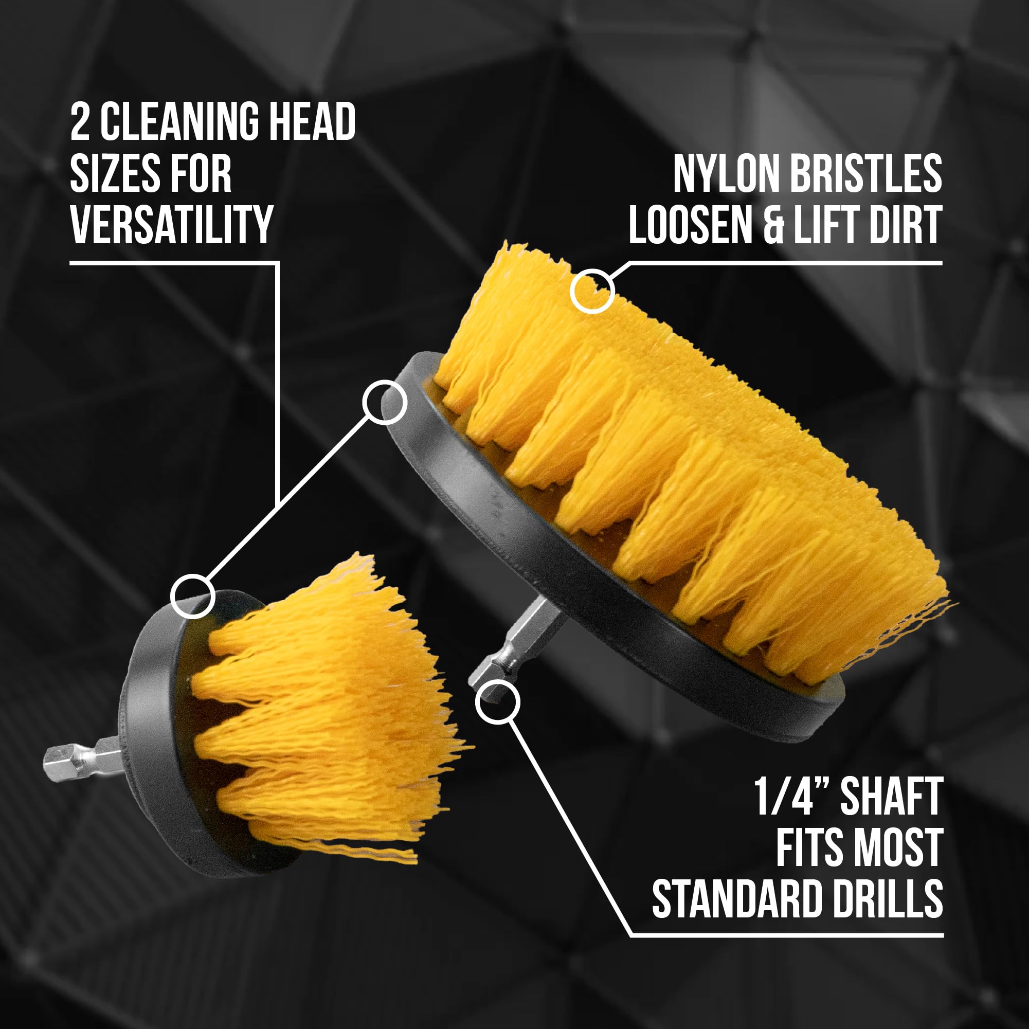 VIKING Drill Powered Carpet Cleaning Brushes for Car, Interior Cleaning Brush, Black and Yellow, 2 Pack - Image 6