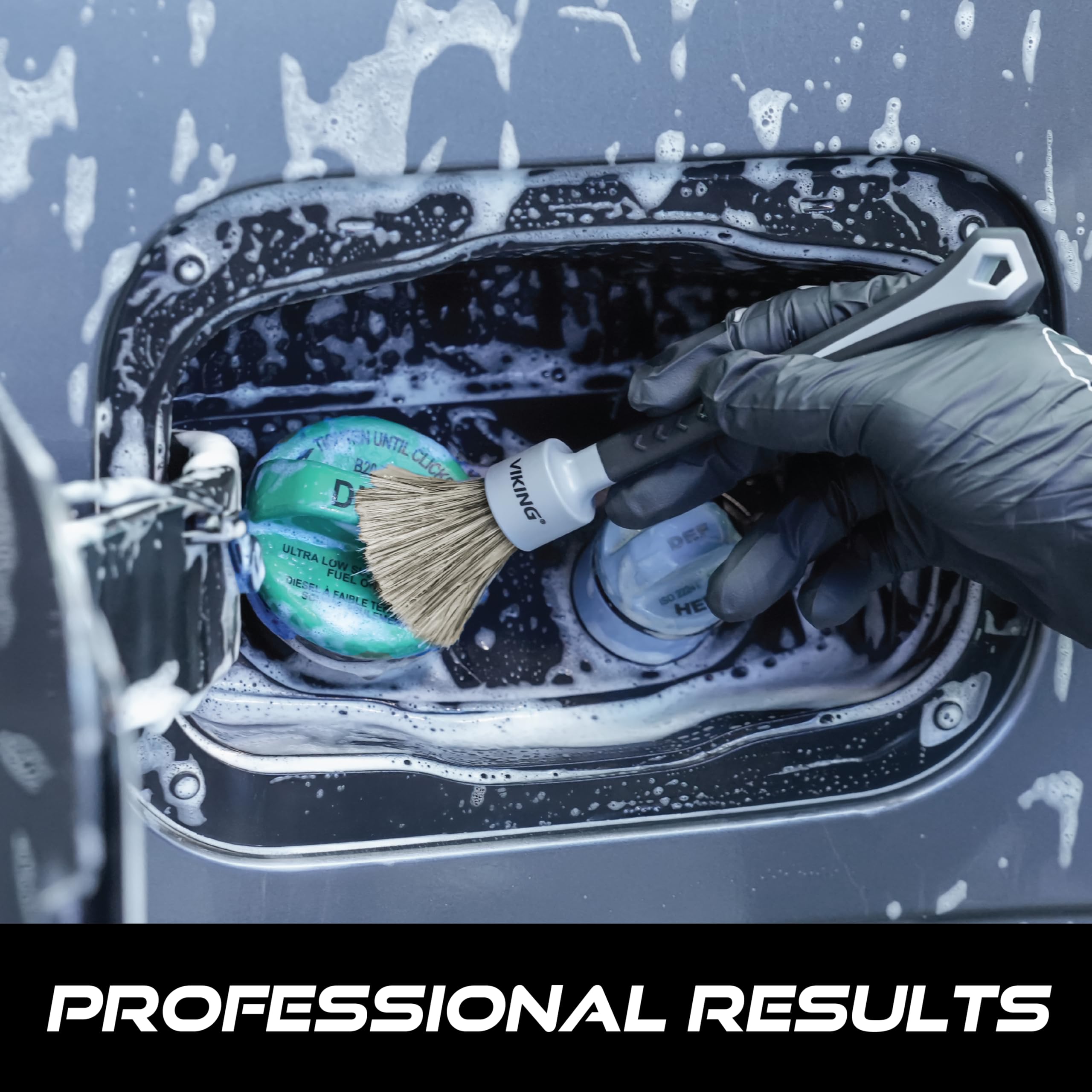 VIKING Exterior Detailing Brushes, Premium Boars Hair and Synthetic Bristles for Car Detailing Kit, Includes 2 Brush Head Diameters, 1 Inch and 1.5 Inch Brush Set - Image 3