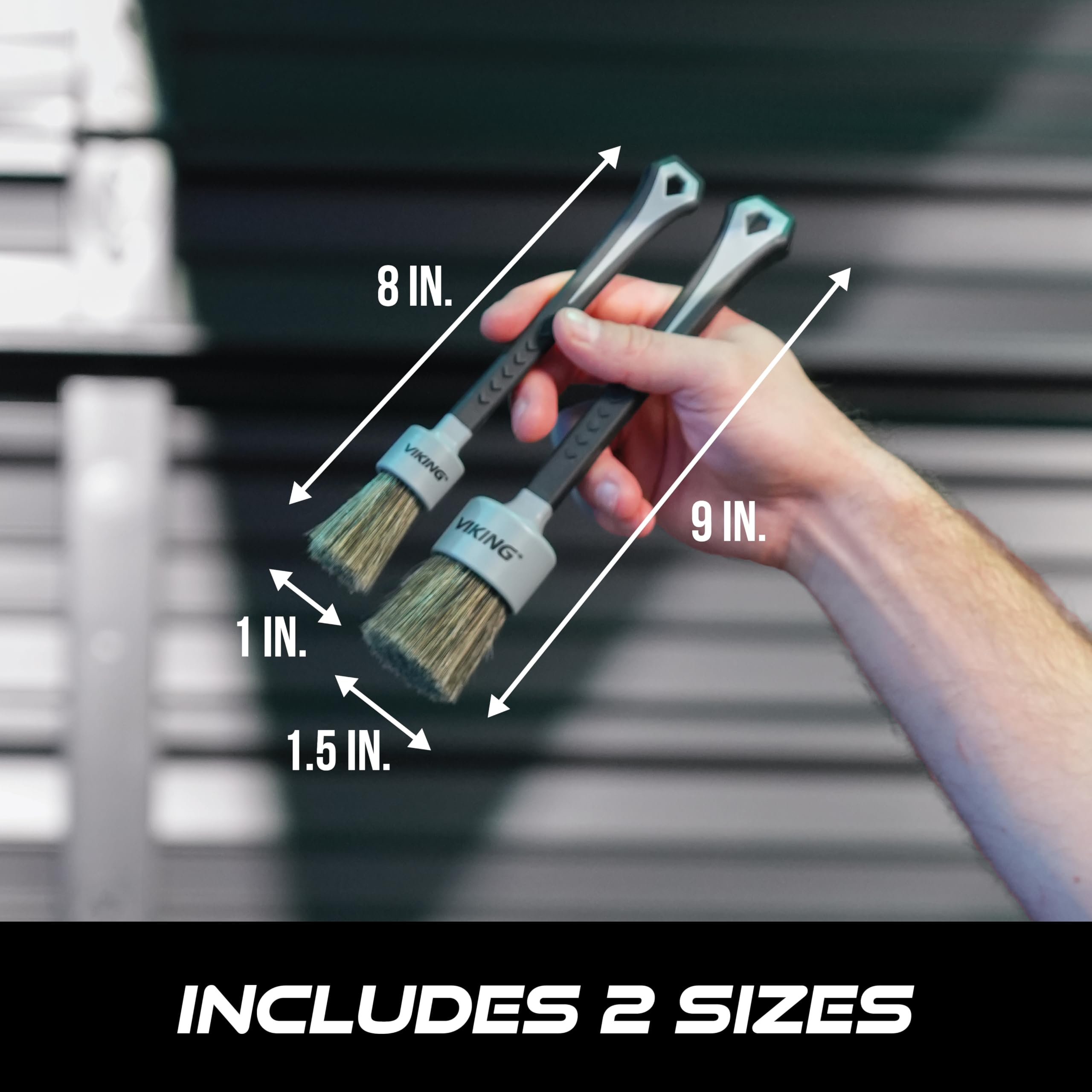 VIKING Exterior Detailing Brushes, Premium Boars Hair and Synthetic Bristles for Car Detailing Kit, Includes 2 Brush Head Diameters, 1 Inch and 1.5 Inch Brush Set - Image 5