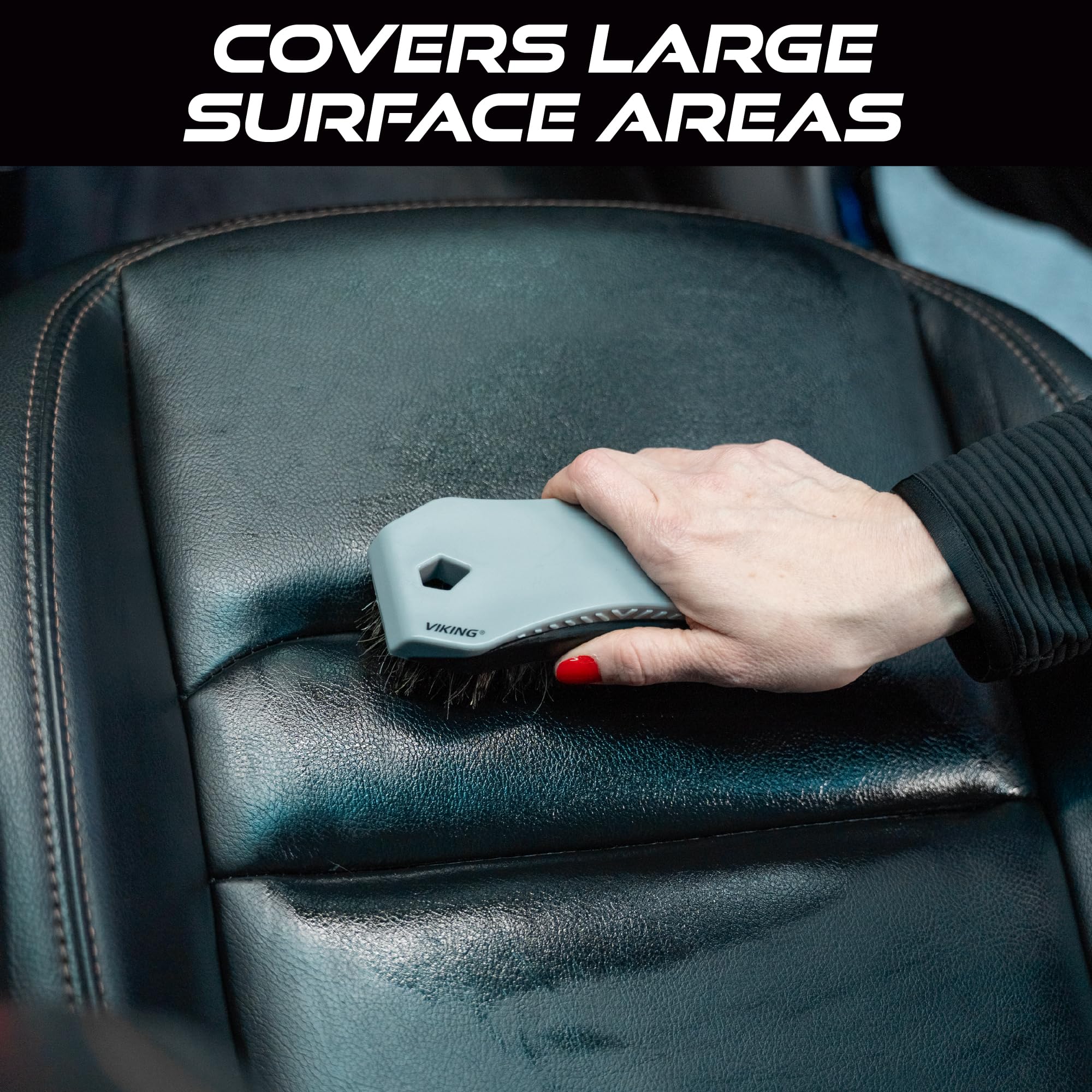 VIKING Leather Cleaner Brush, Horsehair Bristles for Car Interior, Cleaning Brush for Car and Home, Grey, 6.5 x 2.8 x 2 inch - Image 3