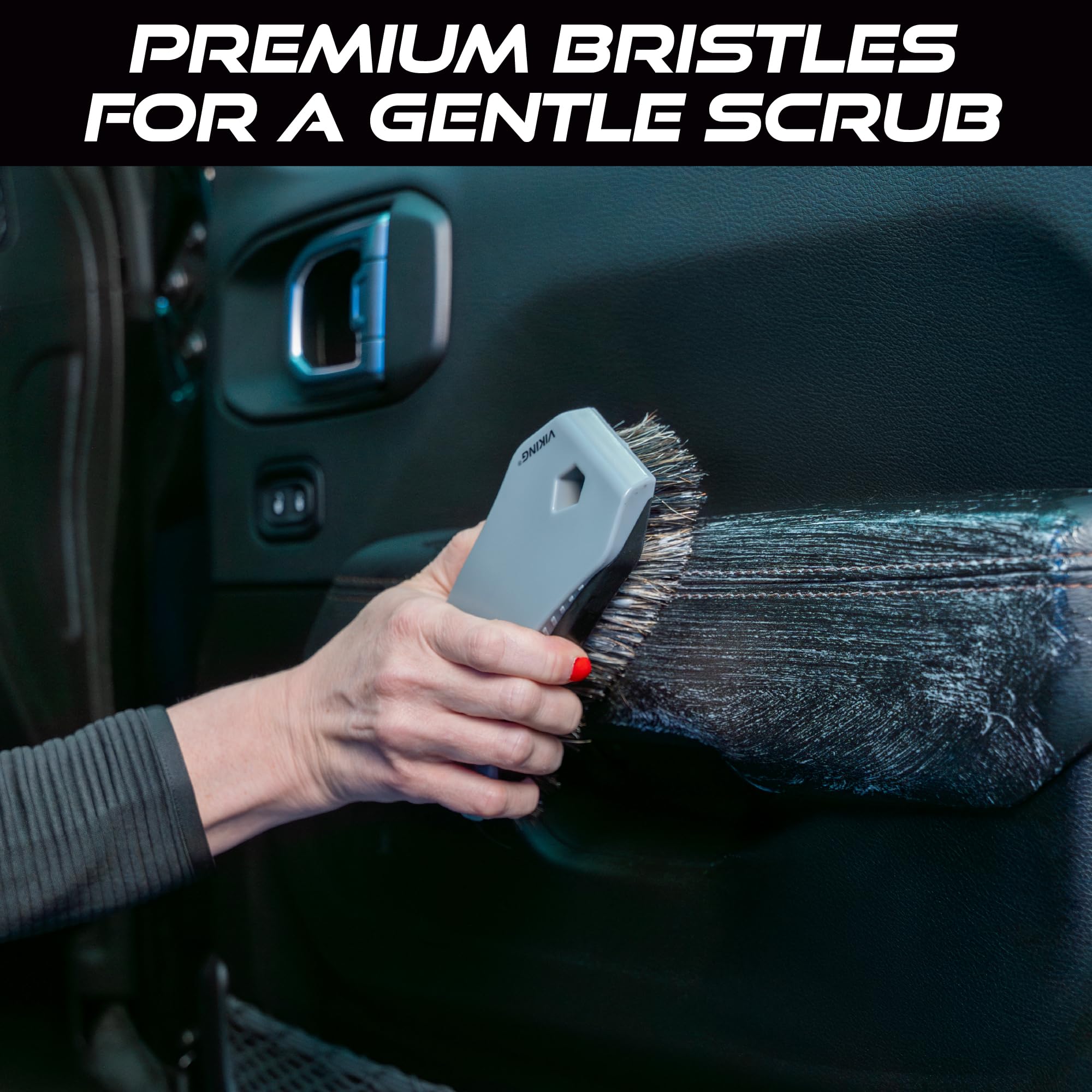 VIKING Leather Cleaner Brush, Horsehair Bristles for Car Interior, Cleaning Brush for Car and Home, Grey, 6.5 x 2.8 x 2 inch - Image 4