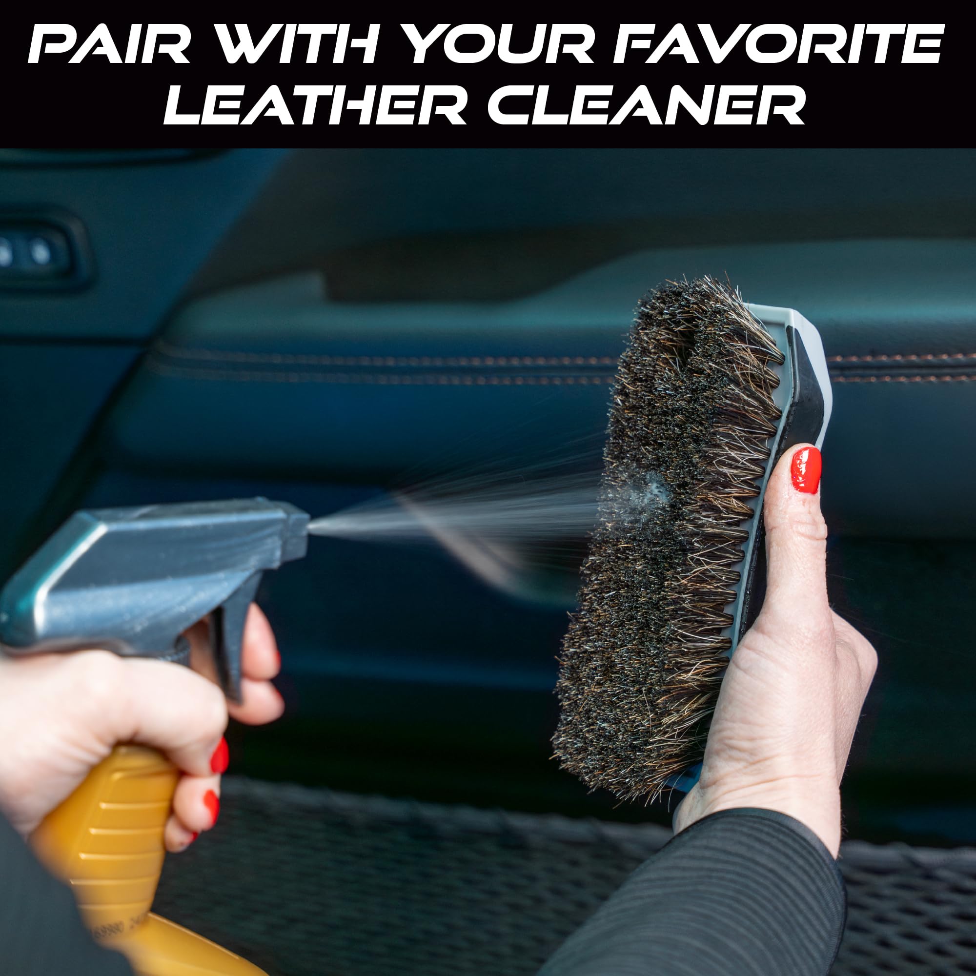 VIKING Leather Cleaner Brush, Horsehair Bristles for Car Interior, Cleaning Brush for Car and Home, Grey, 6.5 x 2.8 x 2 inch - Image 5