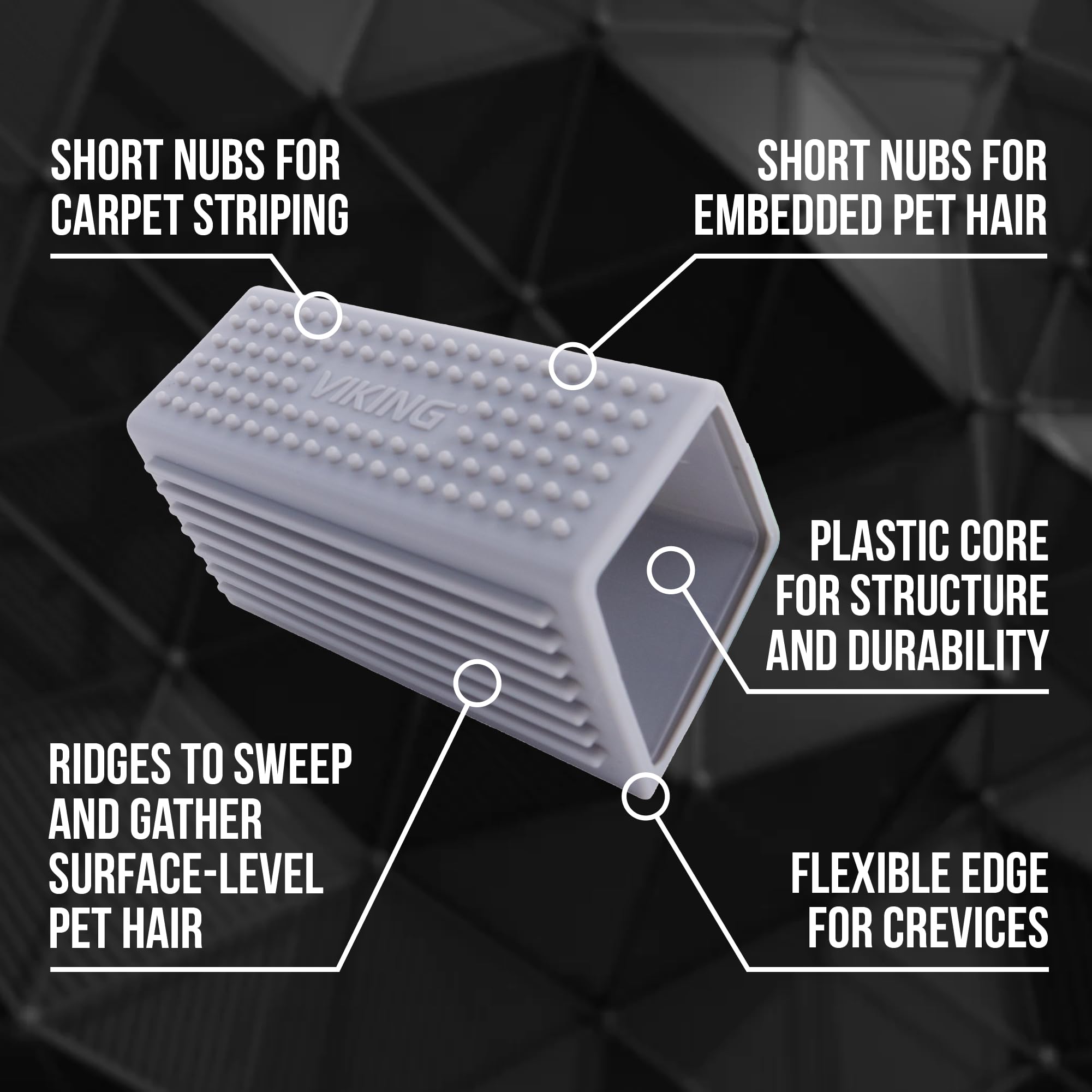 VIKING Pet Hair Remover for Car Detailing Kit, Reusable Dog and Cat Hair Remover, Silicone Brush for Carpet, Home, and Automotive Use, Grey, 4.8 x 2.5 x 3 Inch - Image 8