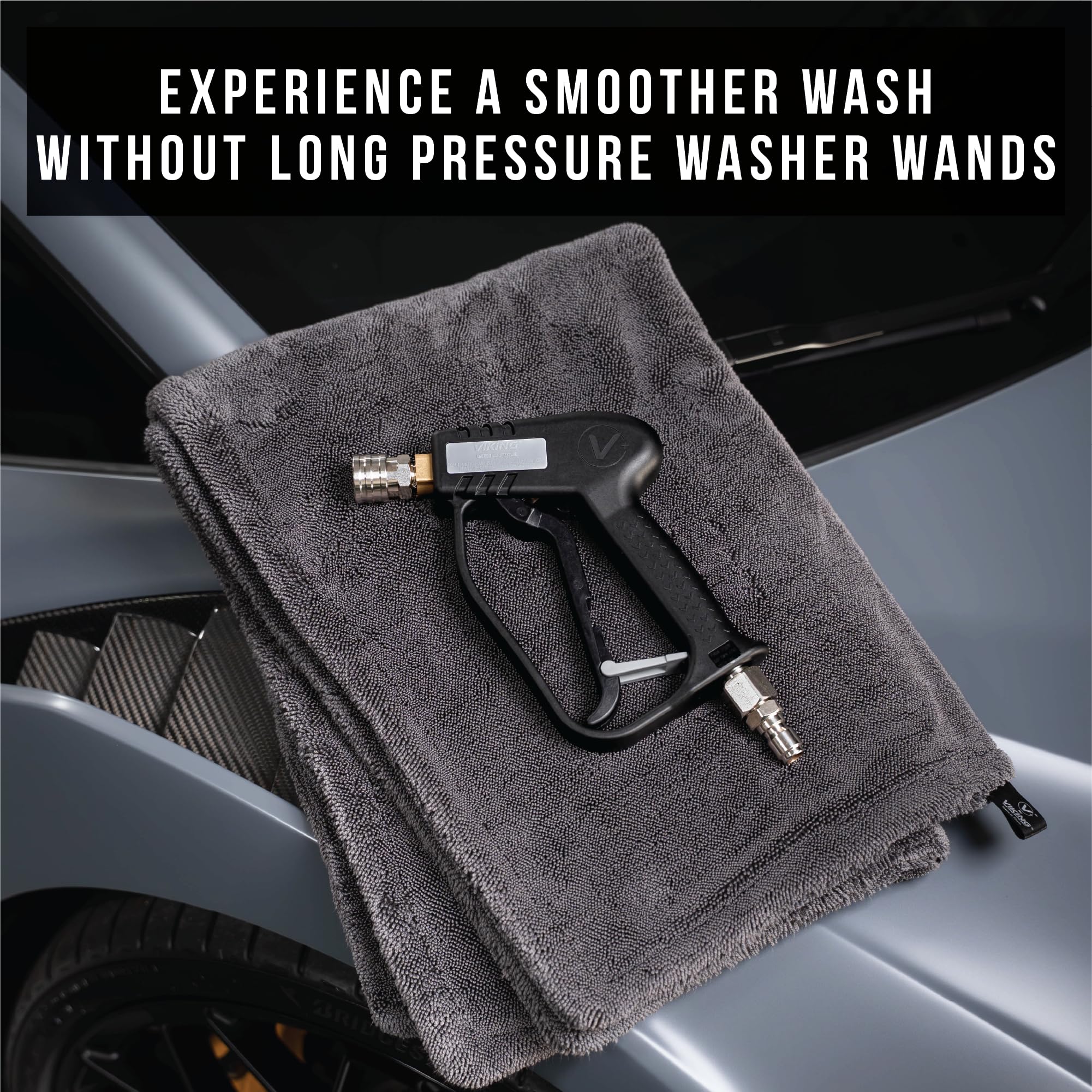 VIKING Premium Swivel Pressure Washer Gun, Short Handle with ¼” Quick Connect for a Gas or Electric Pressure Washer, Includes 3 Adapters and 2 Nozzles for Car Cleaning Kit - Image 4