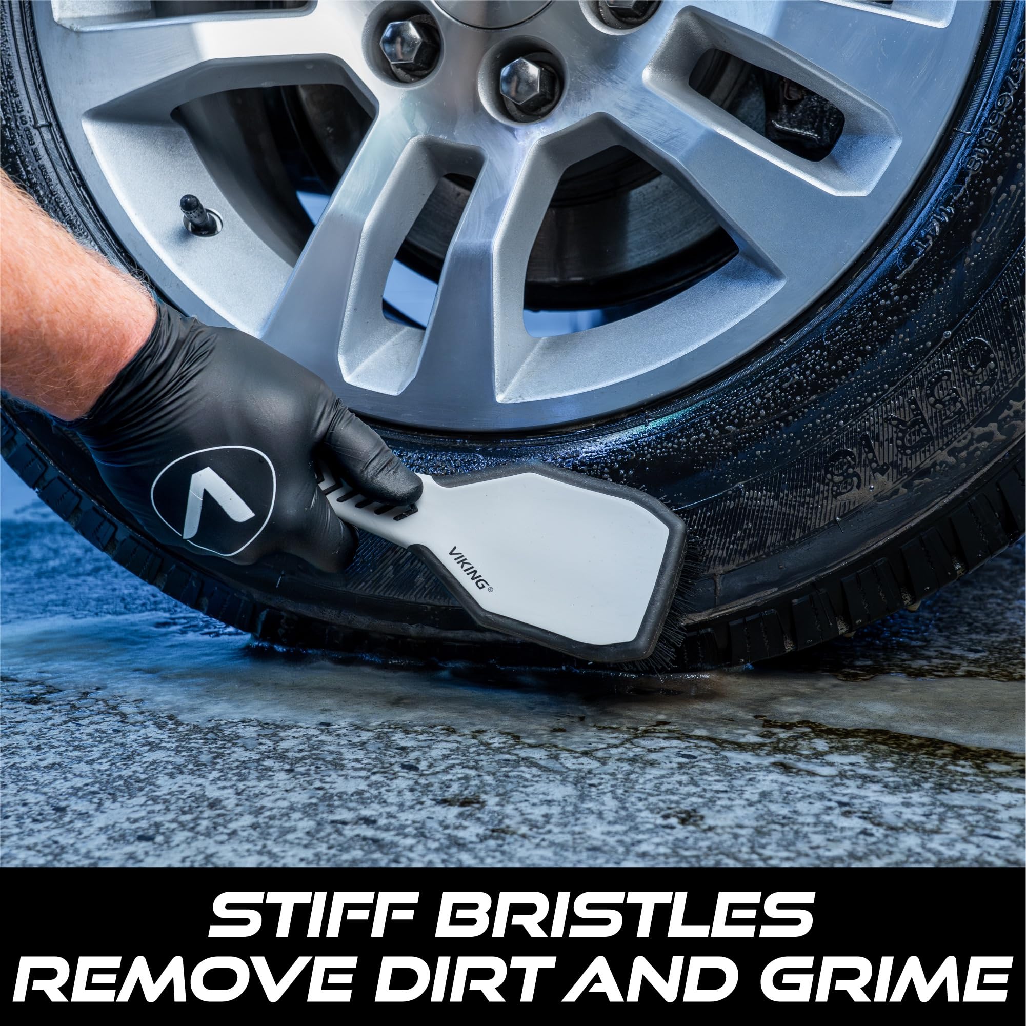 VIKING Tire Brush and Wheel Brush for Cleaning Car, Tires, Car Wash, Grey, 10.3 x 3.3 x 2.3 inch - Image 3