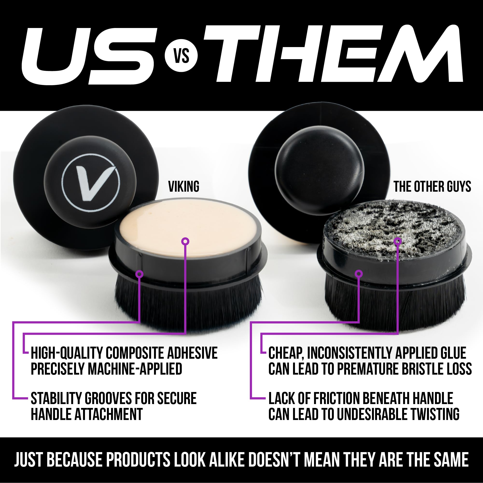 VIKING Tire Shine Applicator Brush, Automotive Tire Dressing Applicator Brush, Storage Stand Included for Detailing and Car Wash Kit, Black, 2.3 Inch Diameter - Image 3