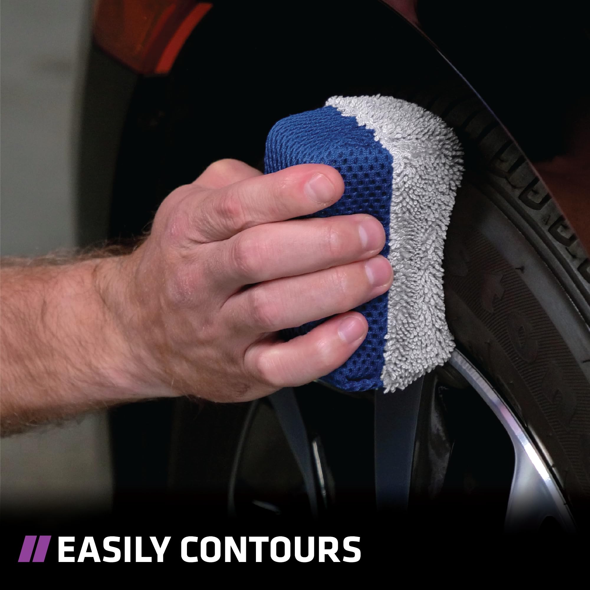 VIKING Tire Shine Applicator Sponges, Multi-Purpose Mesh and Microfiber Applicator Pad for Car Detailing, Blue and Grey, 2 Pack - Image 3