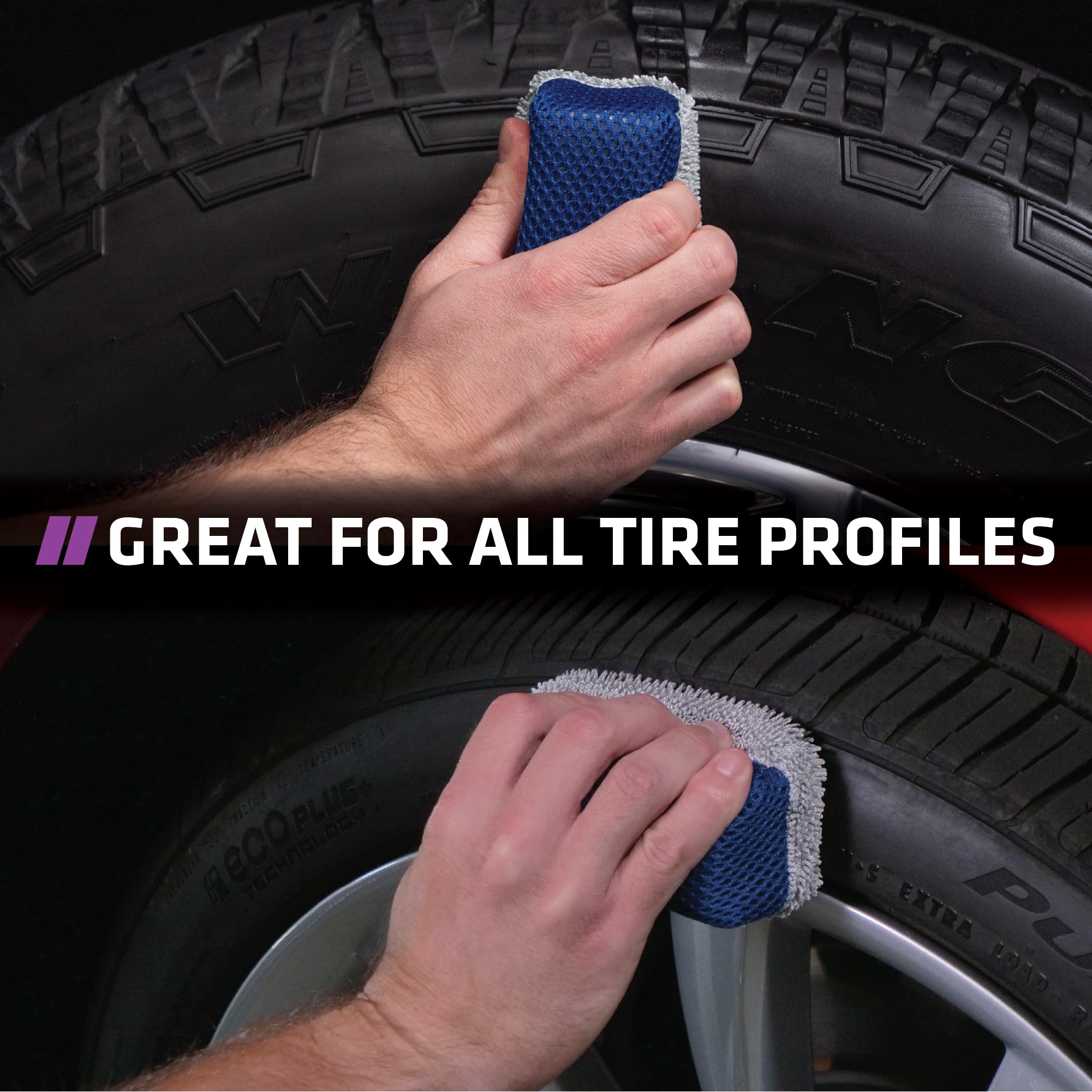 VIKING Tire Shine Applicator Sponges, Multi-Purpose Mesh and Microfiber Applicator Pad for Car Detailing, Blue and Grey, 2 Pack - Image 4