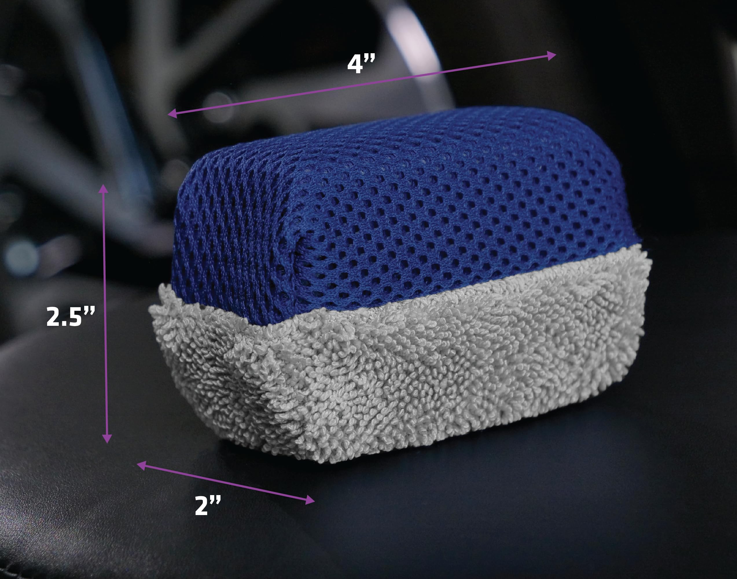 VIKING Tire Shine Applicator Sponges, Multi-Purpose Mesh and Microfiber Applicator Pad for Car Detailing, Blue and Grey, 2 Pack - Image 6