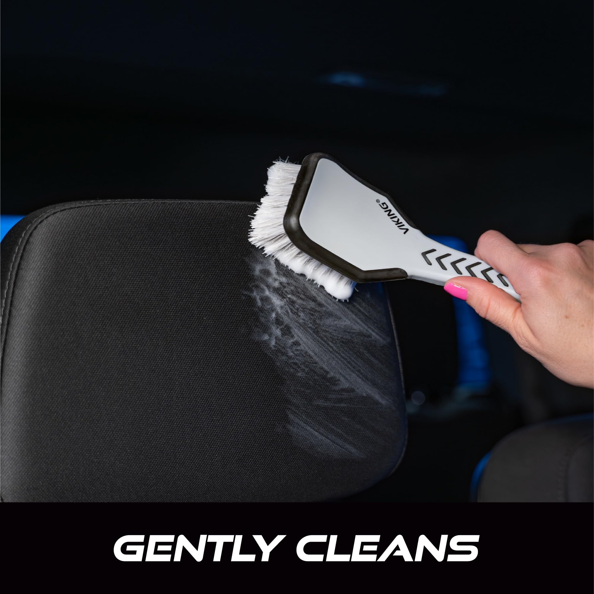 VIKING Upholstery Cleaner Scrub Brush, Cleaning Brush for Seat Covers and Car Detail Kit, Grey with White Bristles, 9.3 x 2.5 x 2.5 inch - Image 3