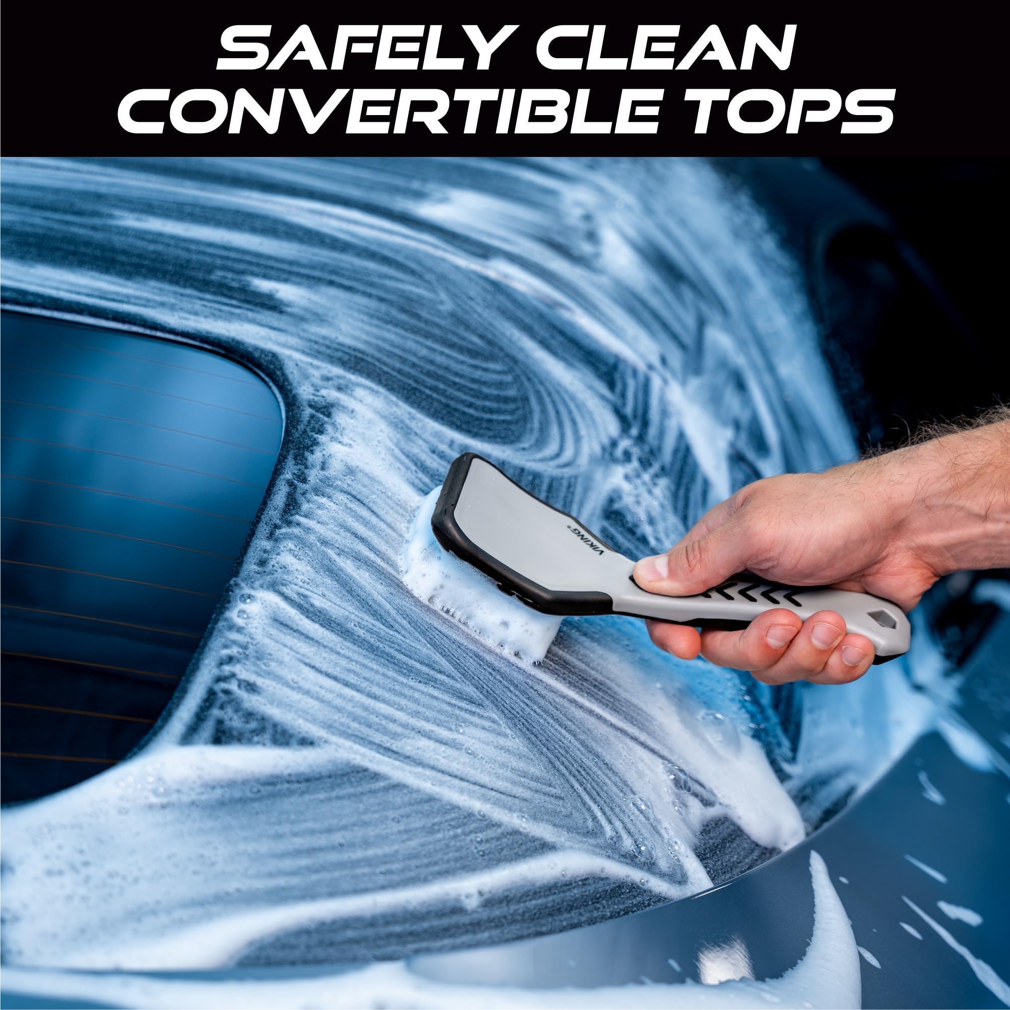 VIKING Upholstery Cleaner Scrub Brush, Cleaning Brush for Seat Covers and Car Detail Kit, Grey with White Bristles, 9.3 x 2.5 x 2.5 inch - Image 4