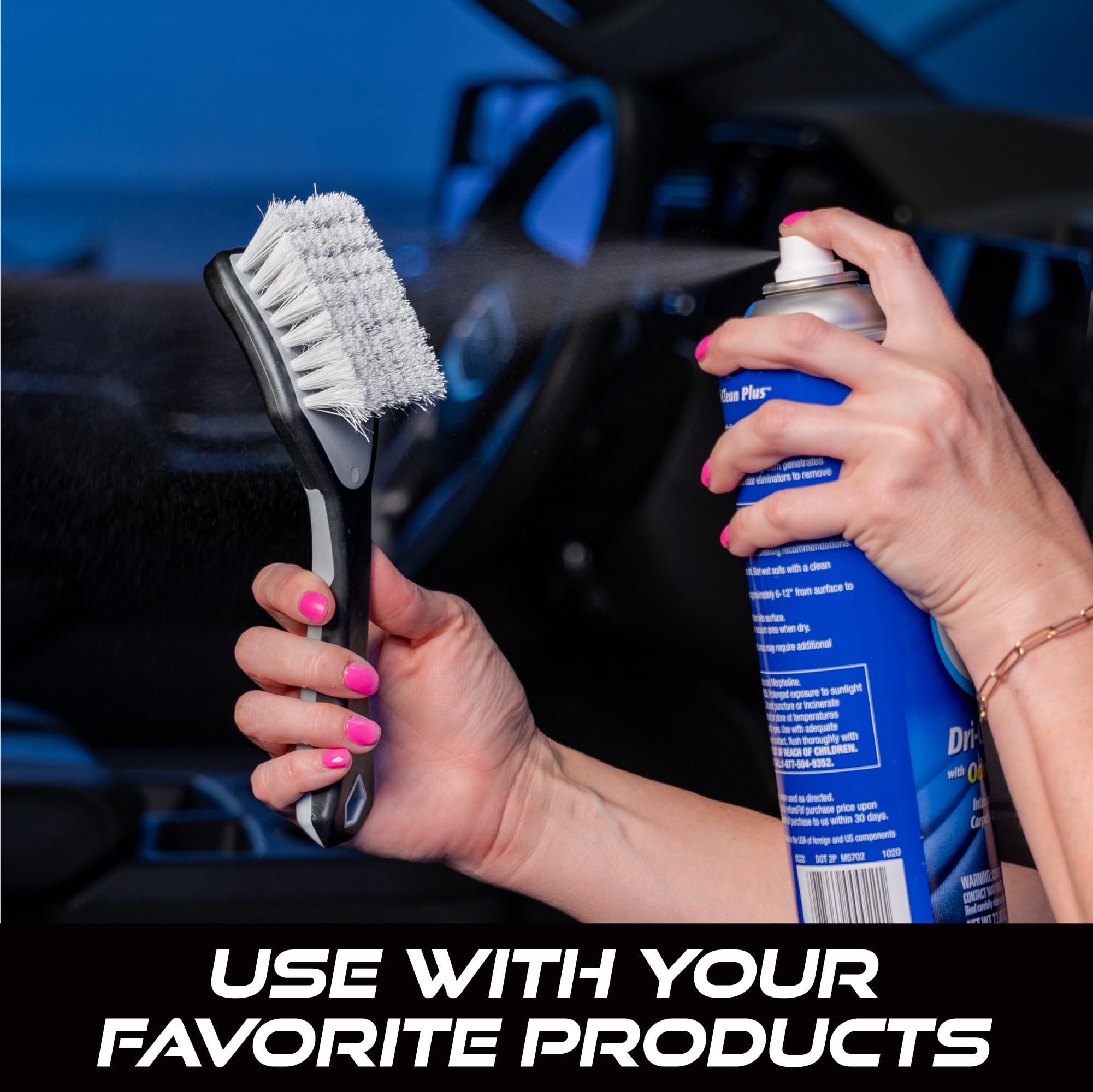 VIKING Upholstery Cleaner Scrub Brush, Cleaning Brush for Seat Covers and Car Detail Kit, Grey with White Bristles, 9.3 x 2.5 x 2.5 inch - Image 5