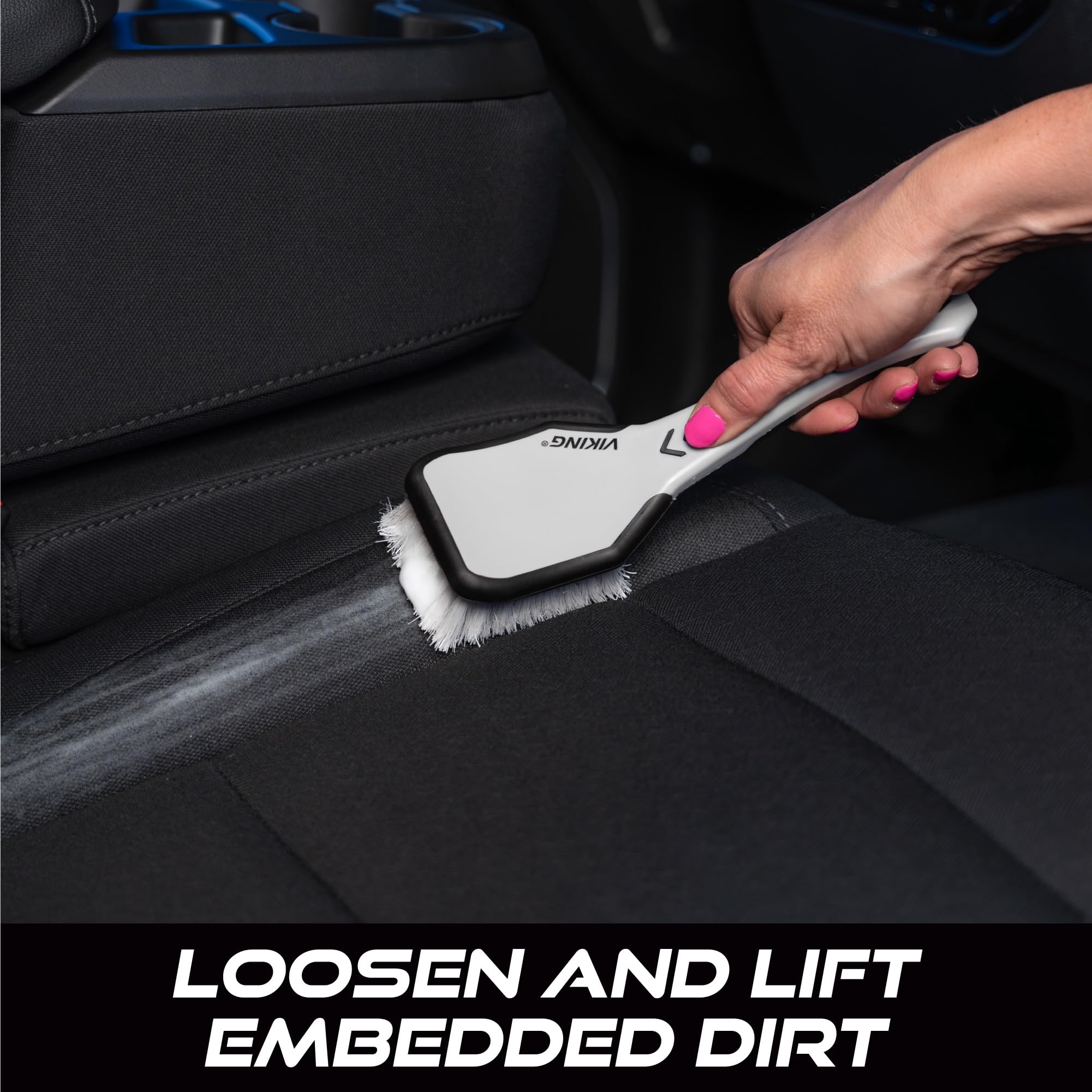 VIKING Upholstery Cleaner Scrub Brush, Cleaning Brush for Seat Covers and Car Detail Kit, Grey with White Bristles, 9.3 x 2.5 x 2.5 inch - Image 6