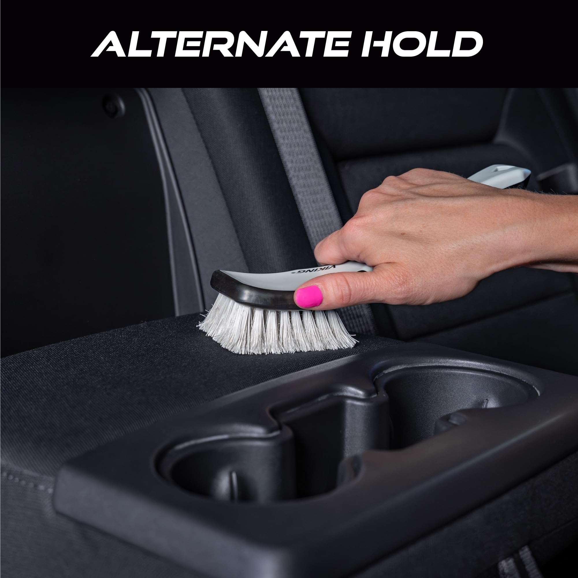 VIKING Upholstery Cleaner Scrub Brush, Cleaning Brush for Seat Covers and Car Detail Kit, Grey with White Bristles, 9.3 x 2.5 x 2.5 inch - Image 7