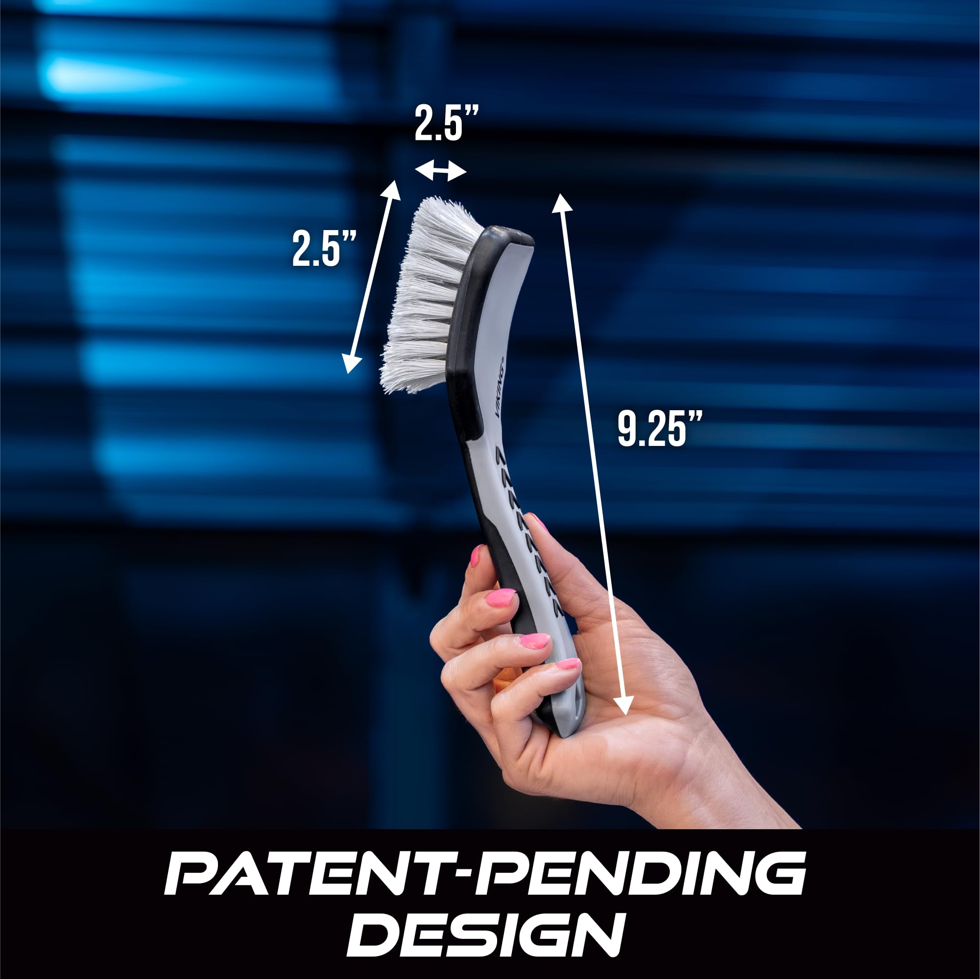 VIKING Upholstery Cleaner Scrub Brush, Cleaning Brush for Seat Covers and Car Detail Kit, Grey with White Bristles, 9.3 x 2.5 x 2.5 inch - Image 8