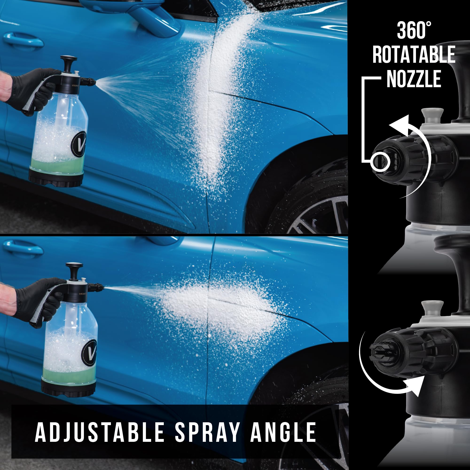 VIKING V+ Premium Foam Pump Sprayer for Car Cleaning Kit and Car Detailing Kit, Foaming Spray Bottle with Trigger Lock, Adjustable Nozzle; Clear Canister with Level Indicators; 1.25L Working Capacity - Image 3