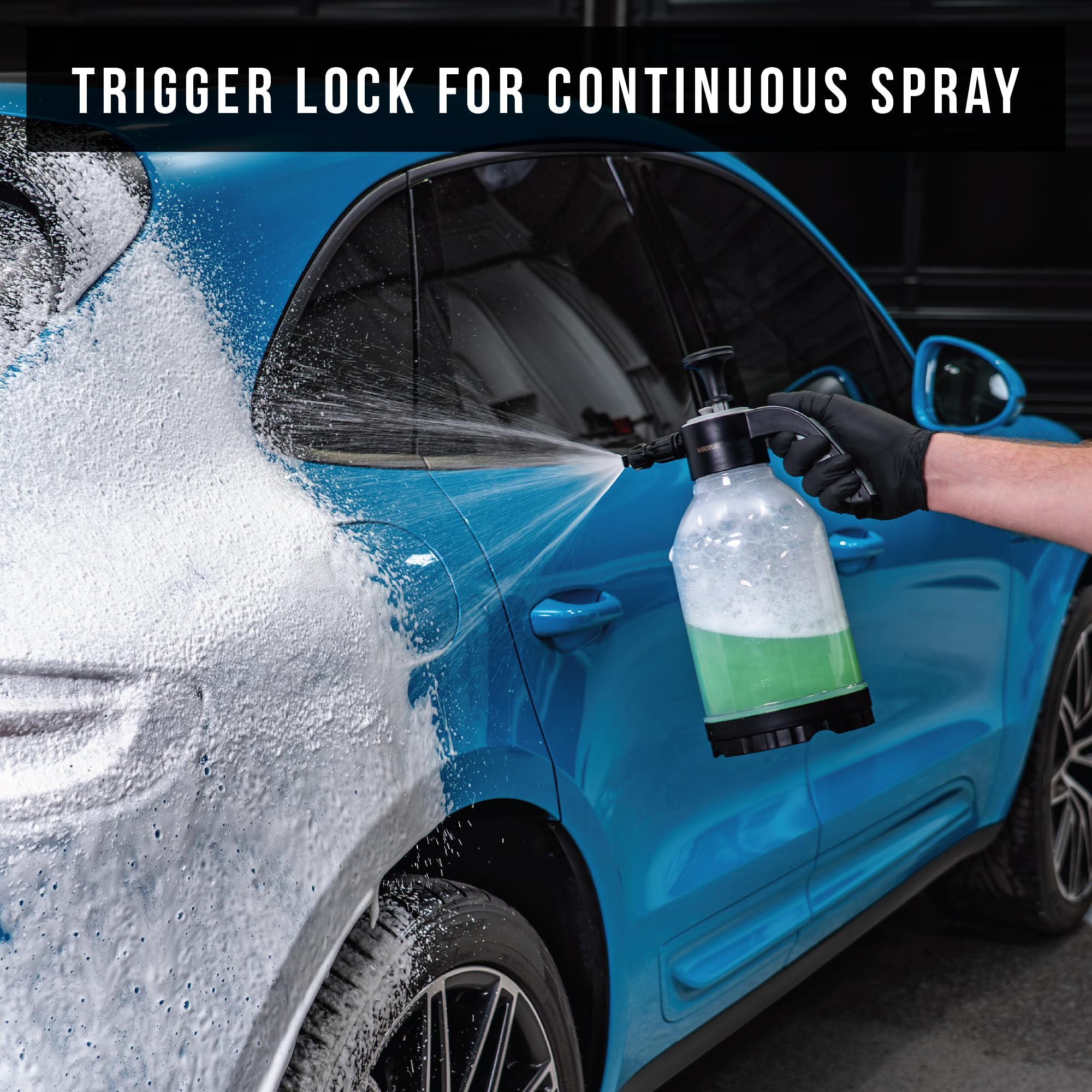 VIKING V+ Premium Foam Pump Sprayer for Car Cleaning Kit and Car Detailing Kit, Foaming Spray Bottle with Trigger Lock, Adjustable Nozzle; Clear Canister with Level Indicators; 1.25L Working Capacity - Image 4