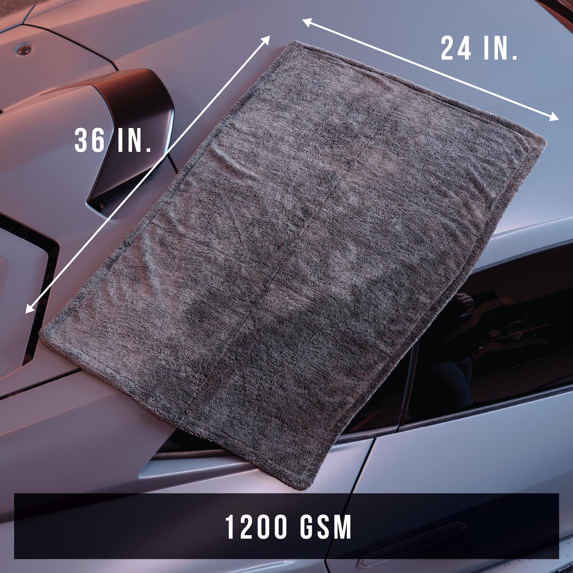 VIKING V+ Premium Microfiber Towel for Car Drying, Twisted Loop, Soft and Super Absorbent, Thick 1200gsm Towel for Car Detailing Kit, Grey, 24 Inch x 36 Inch, 1 Pack - Image 7